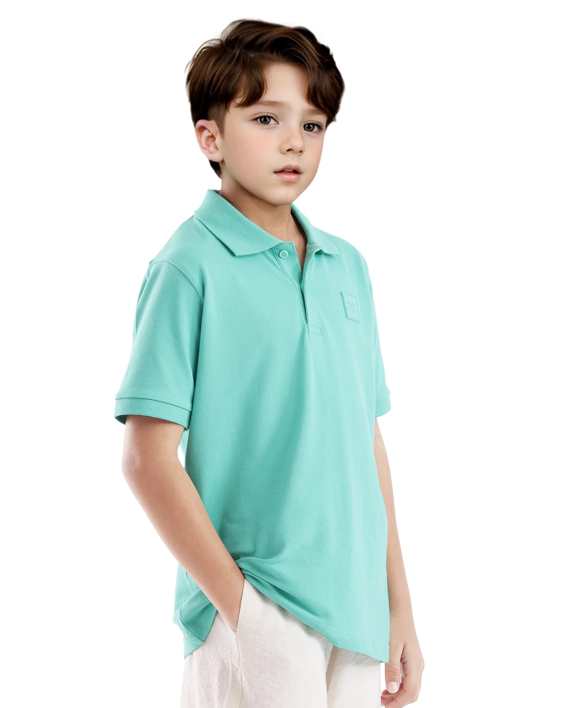 Rare Ones Kids Aran Light Green Cotton Blend Short Sleeve Applique Print Polo - Image 4