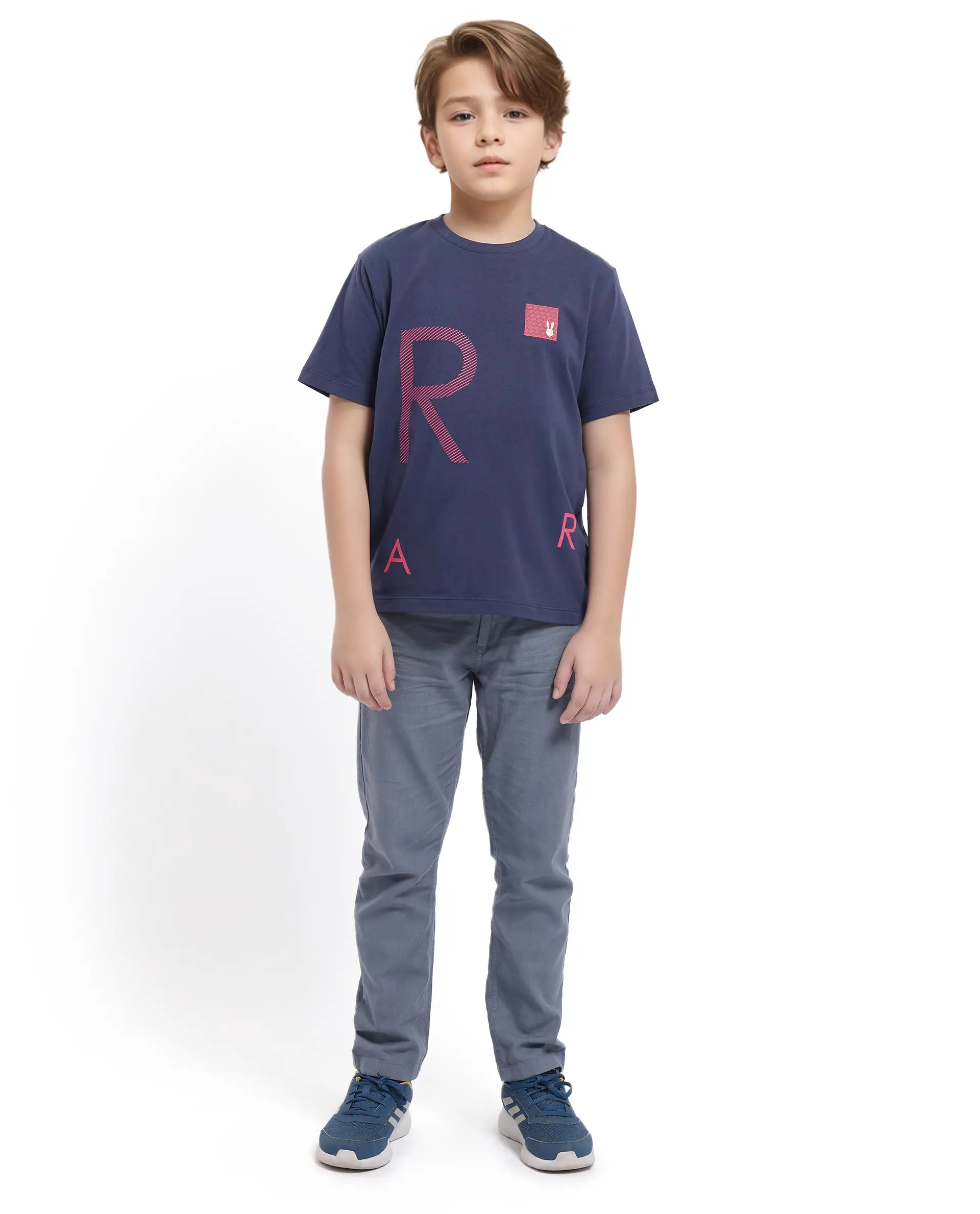 Rare Ones Kids Arie Navy Cotton Short Sleeve Crew Neck Transfer Print With Twill Texture T-Shirt - Image 3