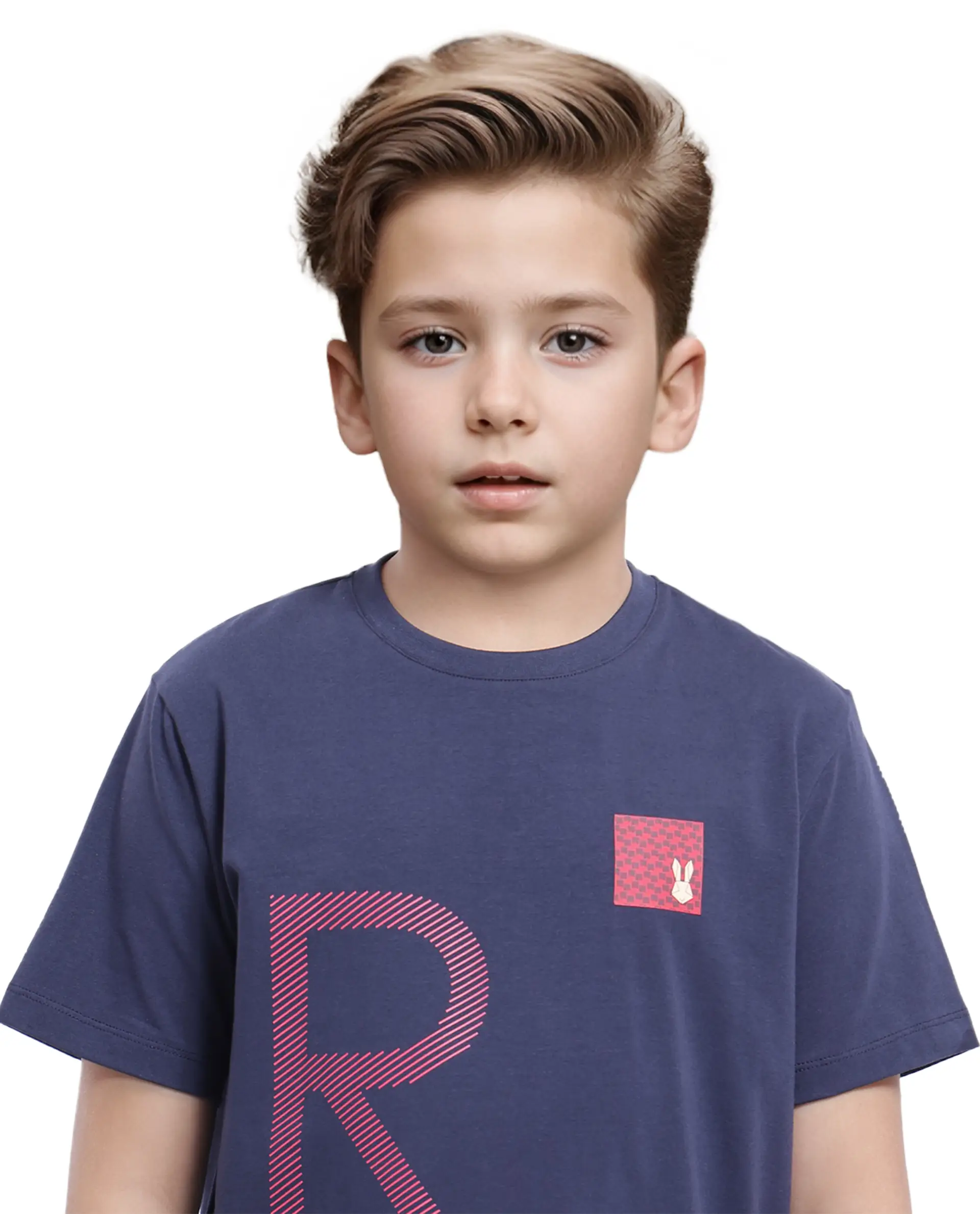 Rare Ones Kids Arie Navy Cotton Short Sleeve Crew Neck Transfer Print With Twill Texture T-Shirt - Image 4