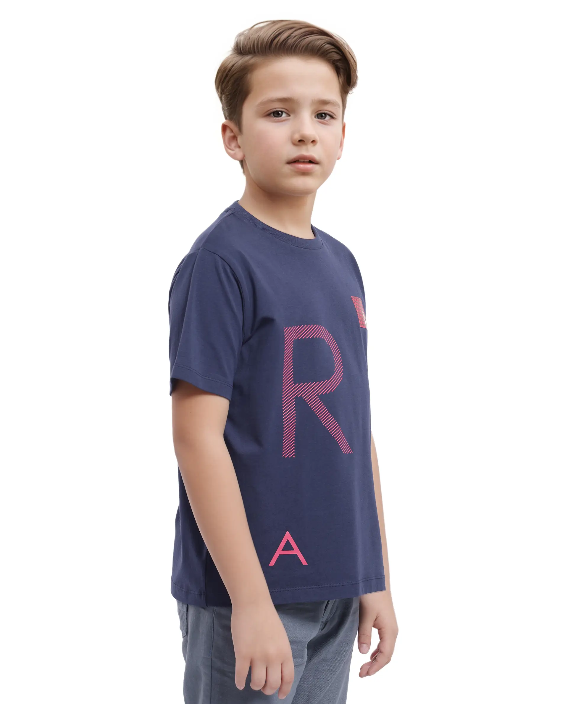Rare Ones Kids Arie Navy Cotton Short Sleeve Crew Neck Transfer Print With Twill Texture T-Shirt - Image 5
