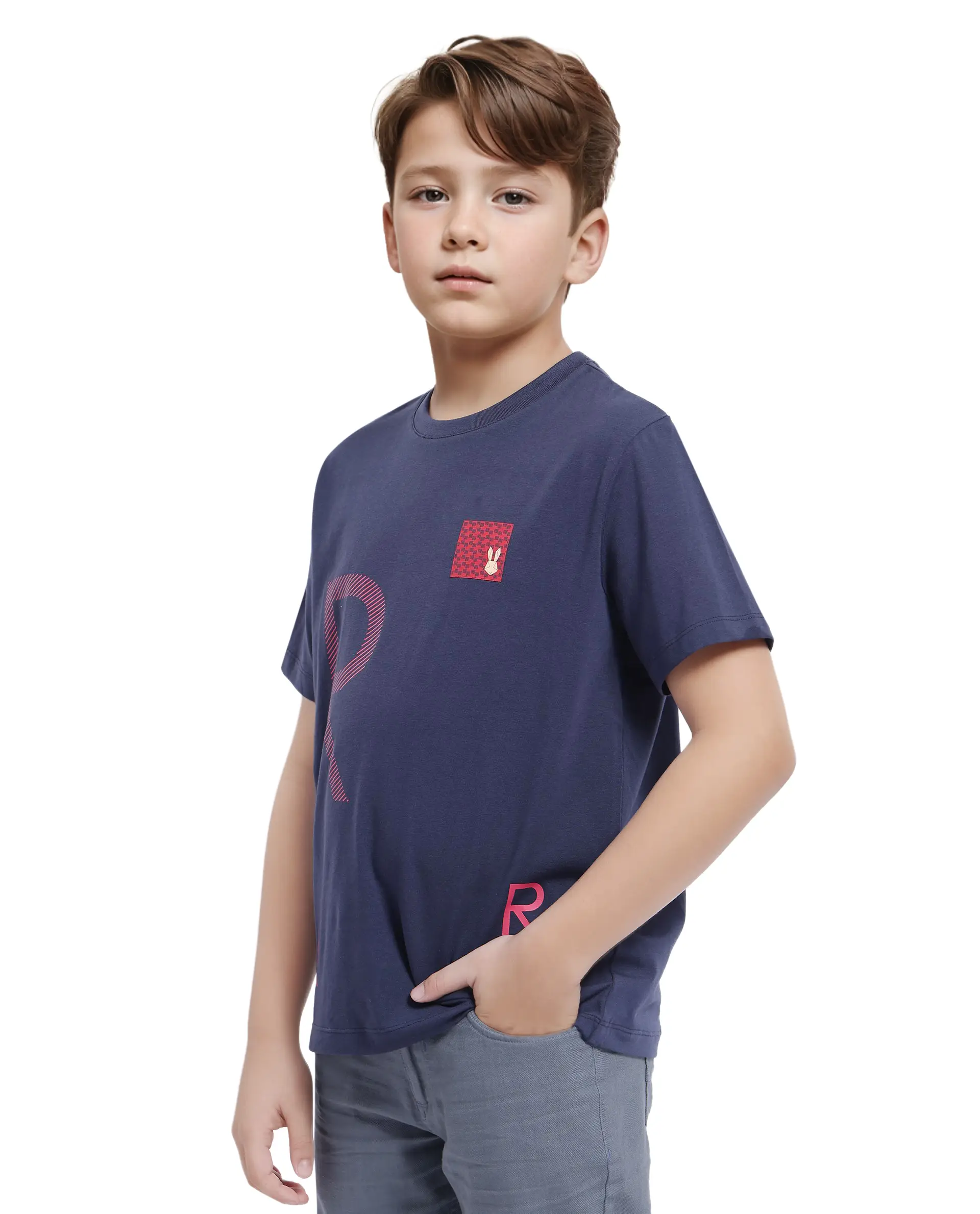 Rare Ones Kids Arie Navy Cotton Short Sleeve Crew Neck Transfer Print With Twill Texture T-Shirt - Image 6