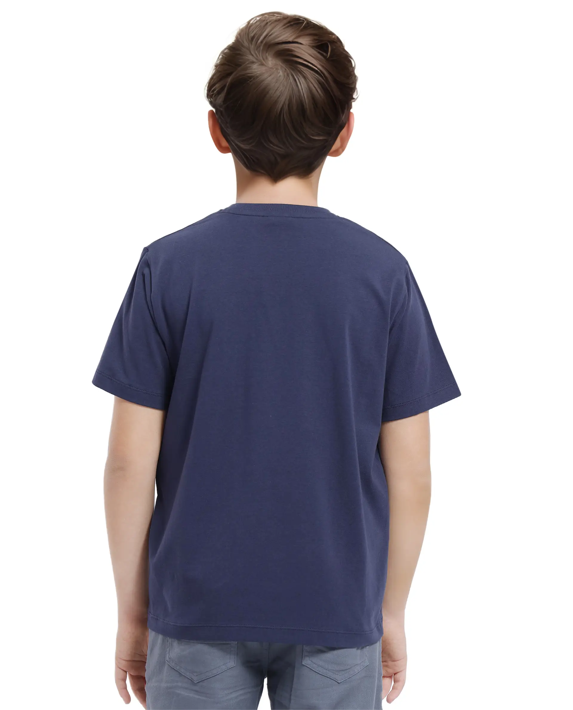 Rare Ones Kids Arie Navy Cotton Short Sleeve Crew Neck Transfer Print With Twill Texture T-Shirt - Image 7