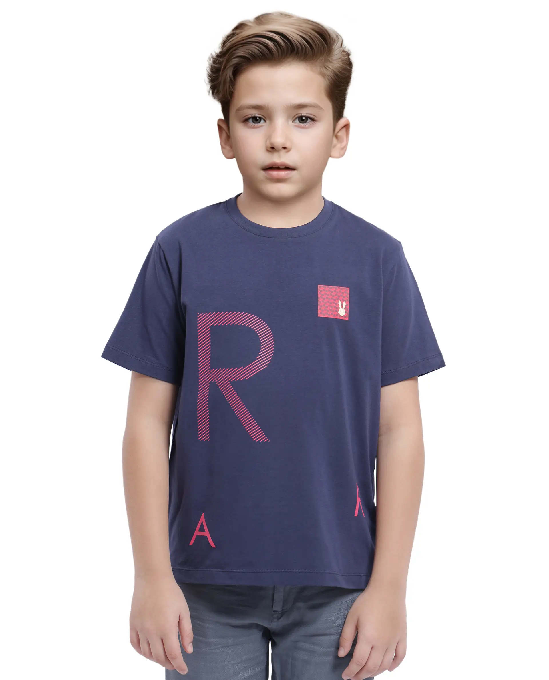 Rare Ones Kids Arie Navy Cotton Short Sleeve Crew Neck Transfer Print With Twill Texture T-Shirt - Image 8