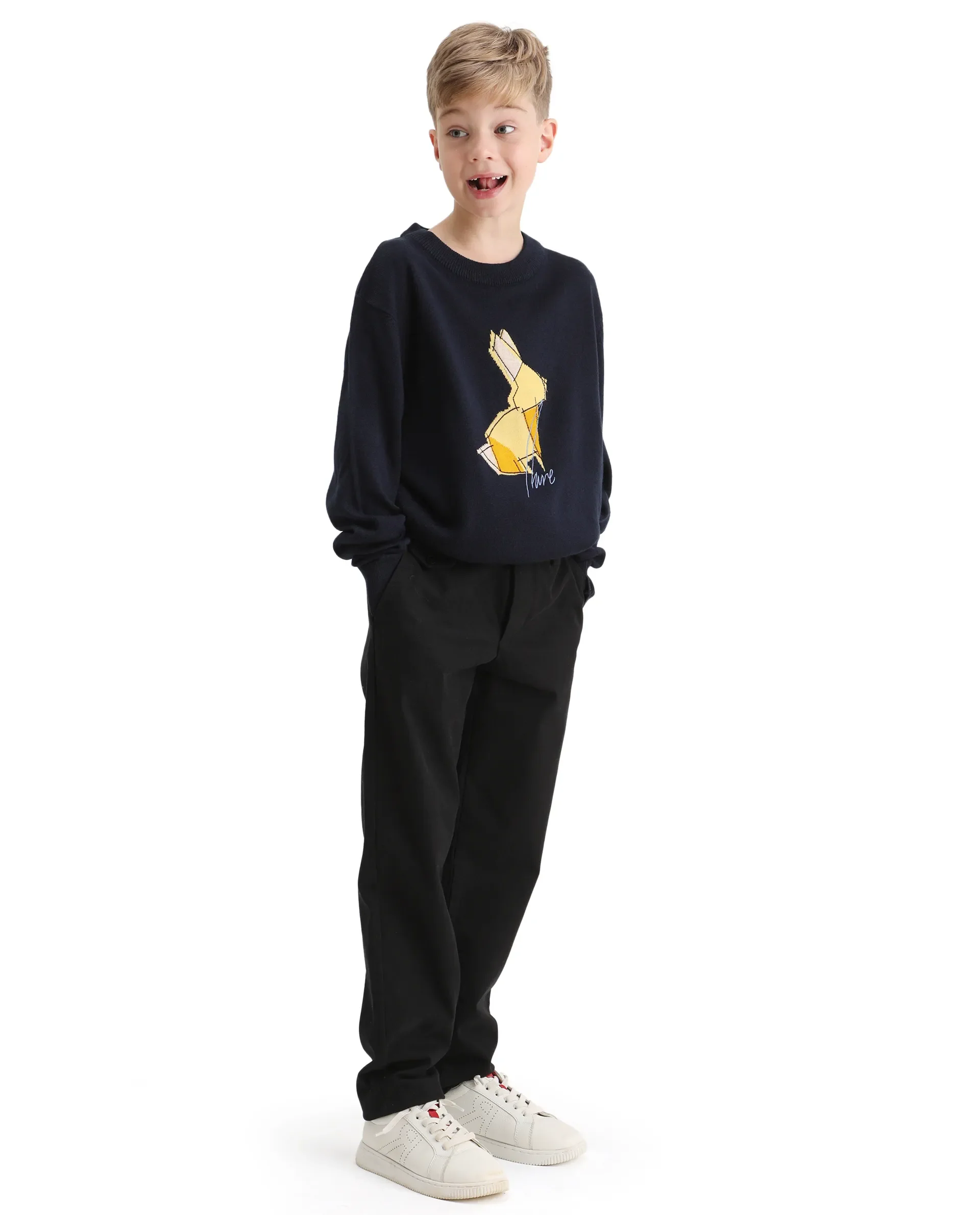 Rare Ones Kids Arne-K Black Cotton Blend Solid Button Closure Regular Fit Trouser - Image 5