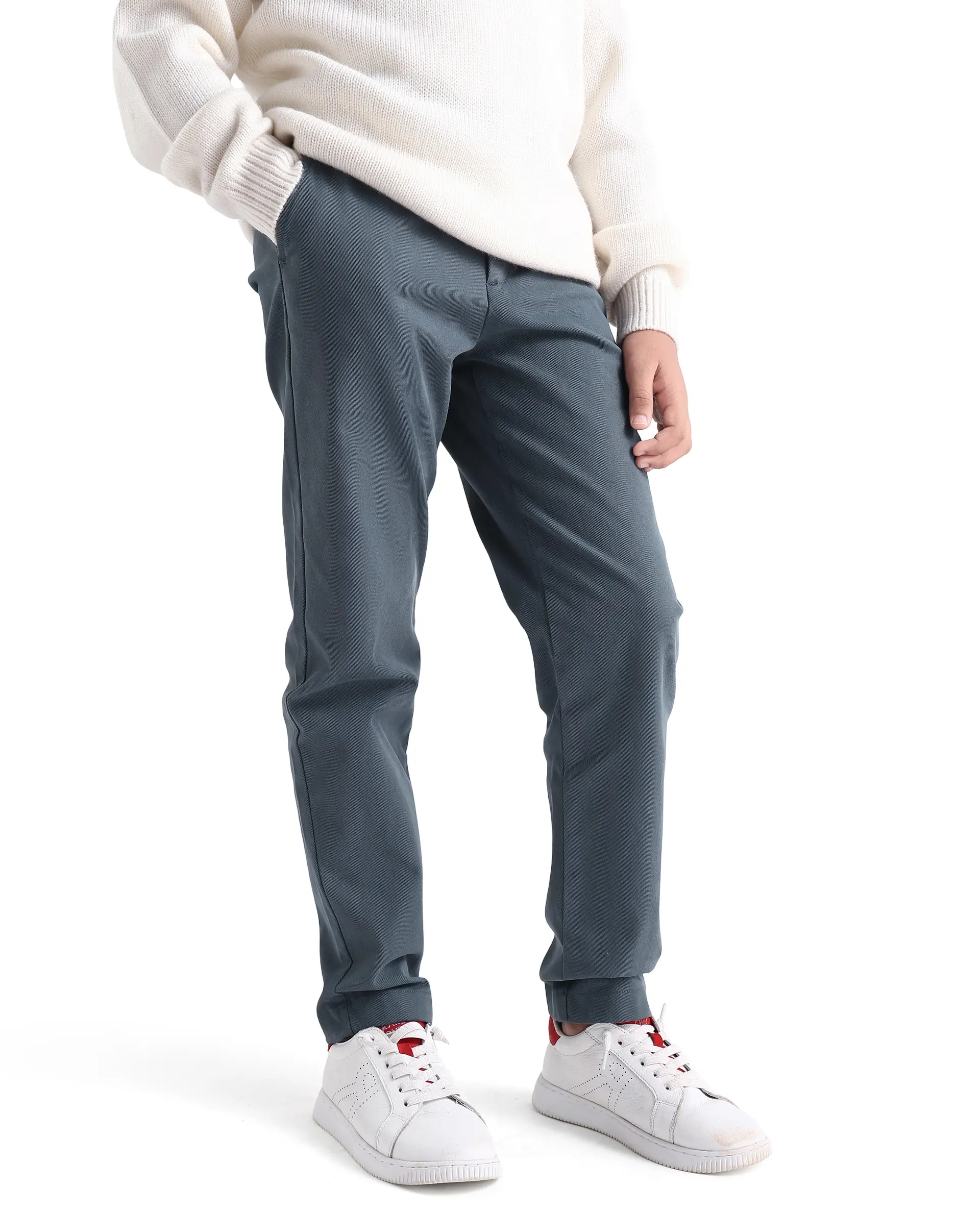 Rare Ones Kids Arne-K Dusky Blue Cotton Blend Solid Button Closure Regular Fit Trouser - Image 2