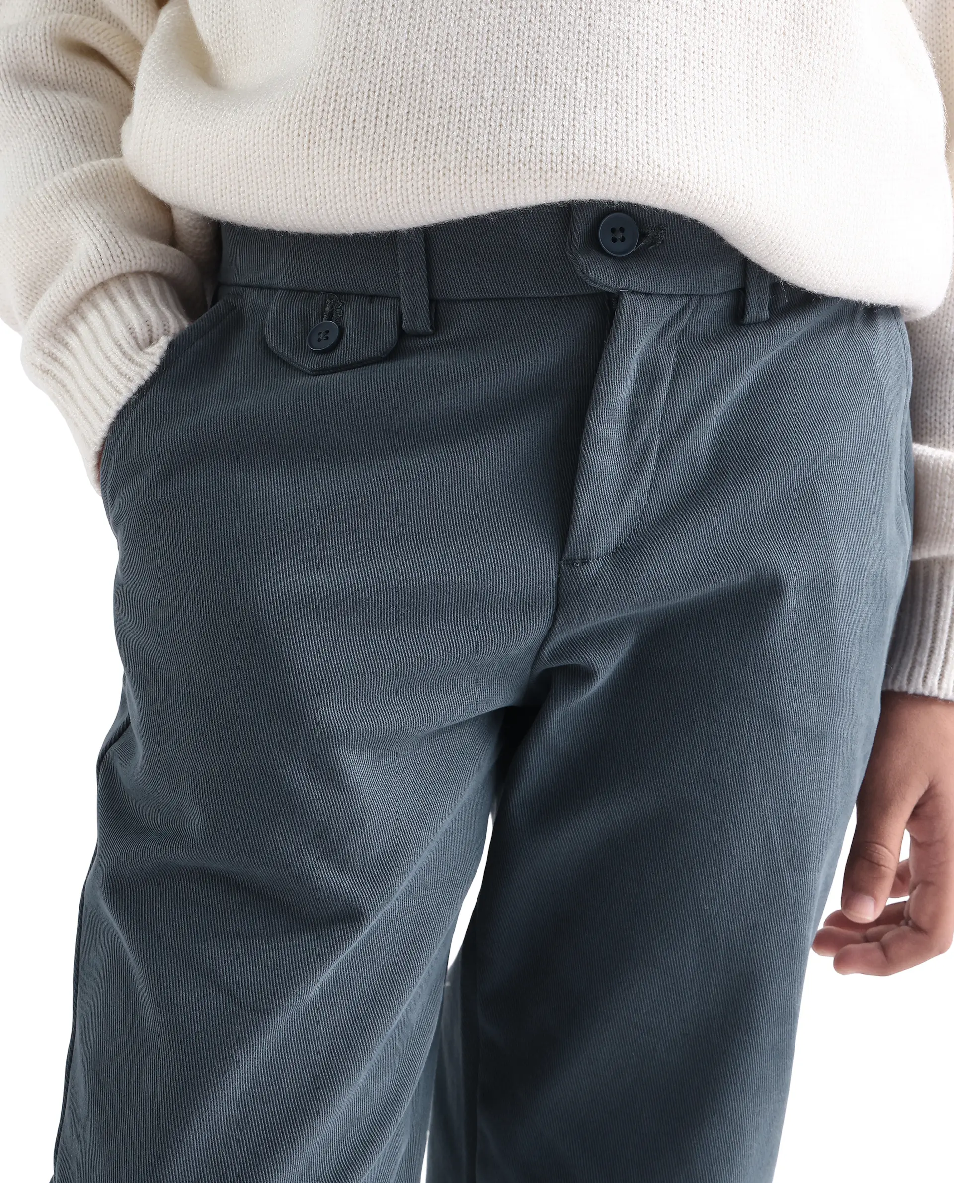 Rare Ones Kids Arne-K Dusky Blue Cotton Blend Solid Button Closure Regular Fit Trouser - Image 3
