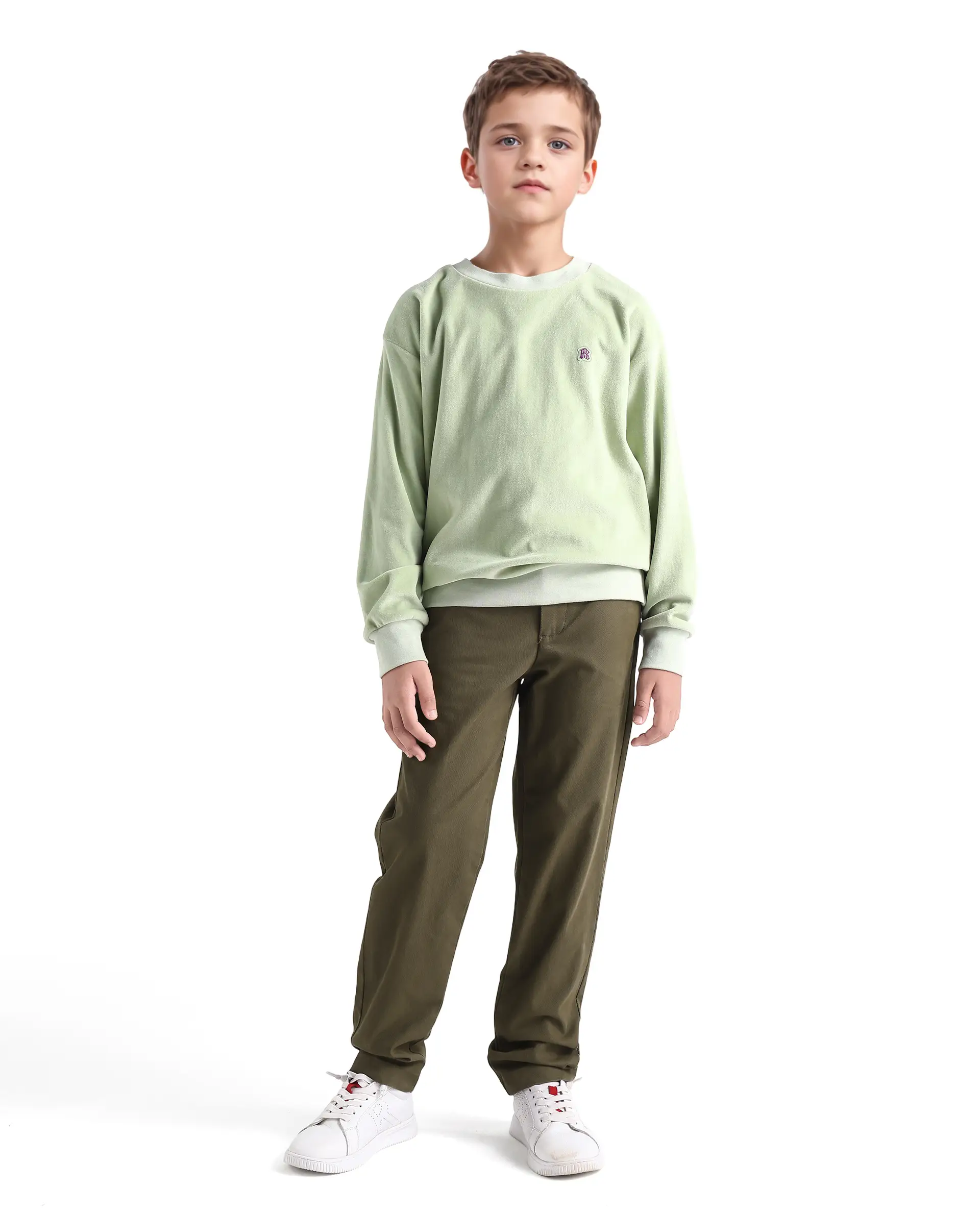 Rare Ones Kids Arne-K Olive Cotton Blend Solid Button Closure Regular Fit Trouser - Image 4