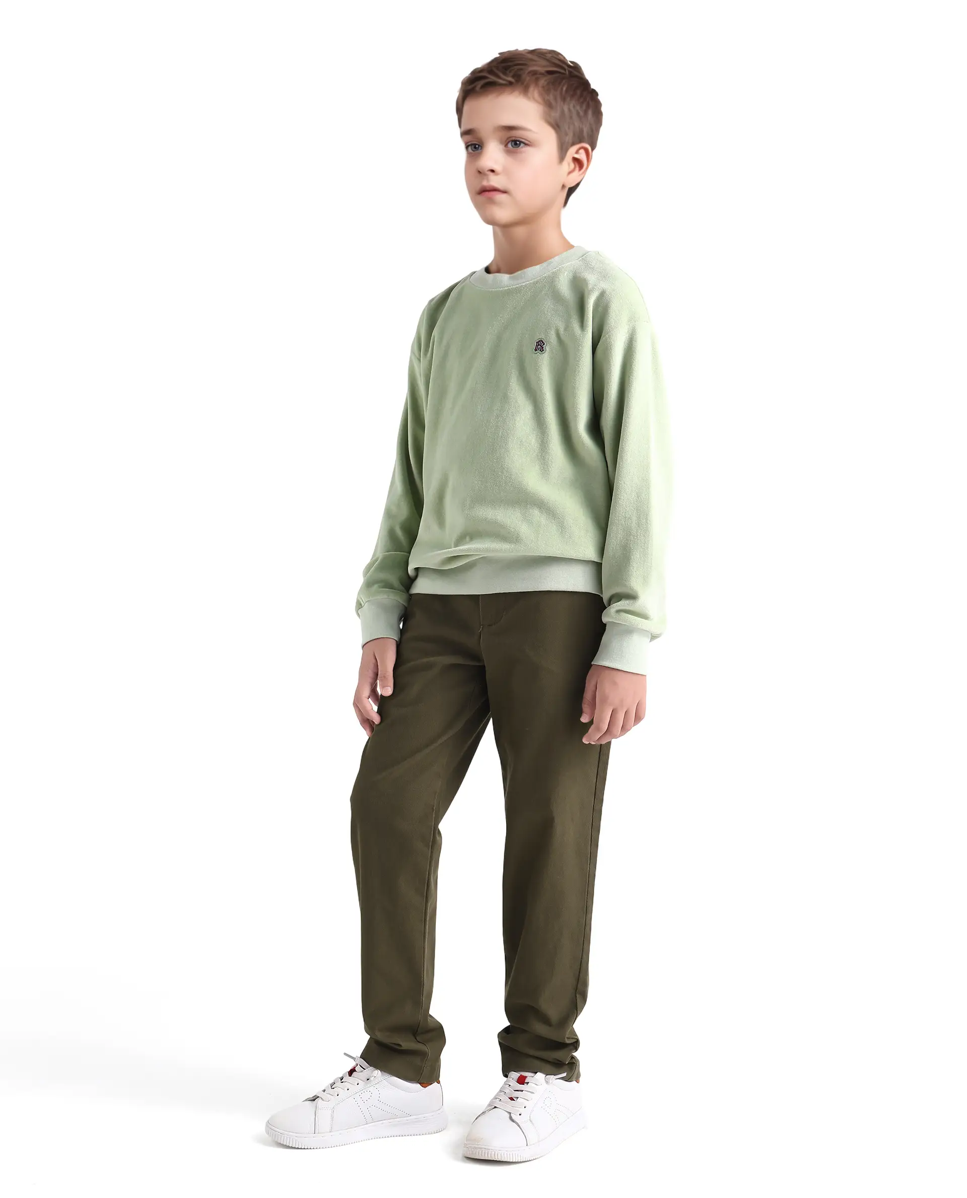 Rare Ones Kids Arne-K Olive Cotton Blend Solid Button Closure Regular Fit Trouser - Image 5