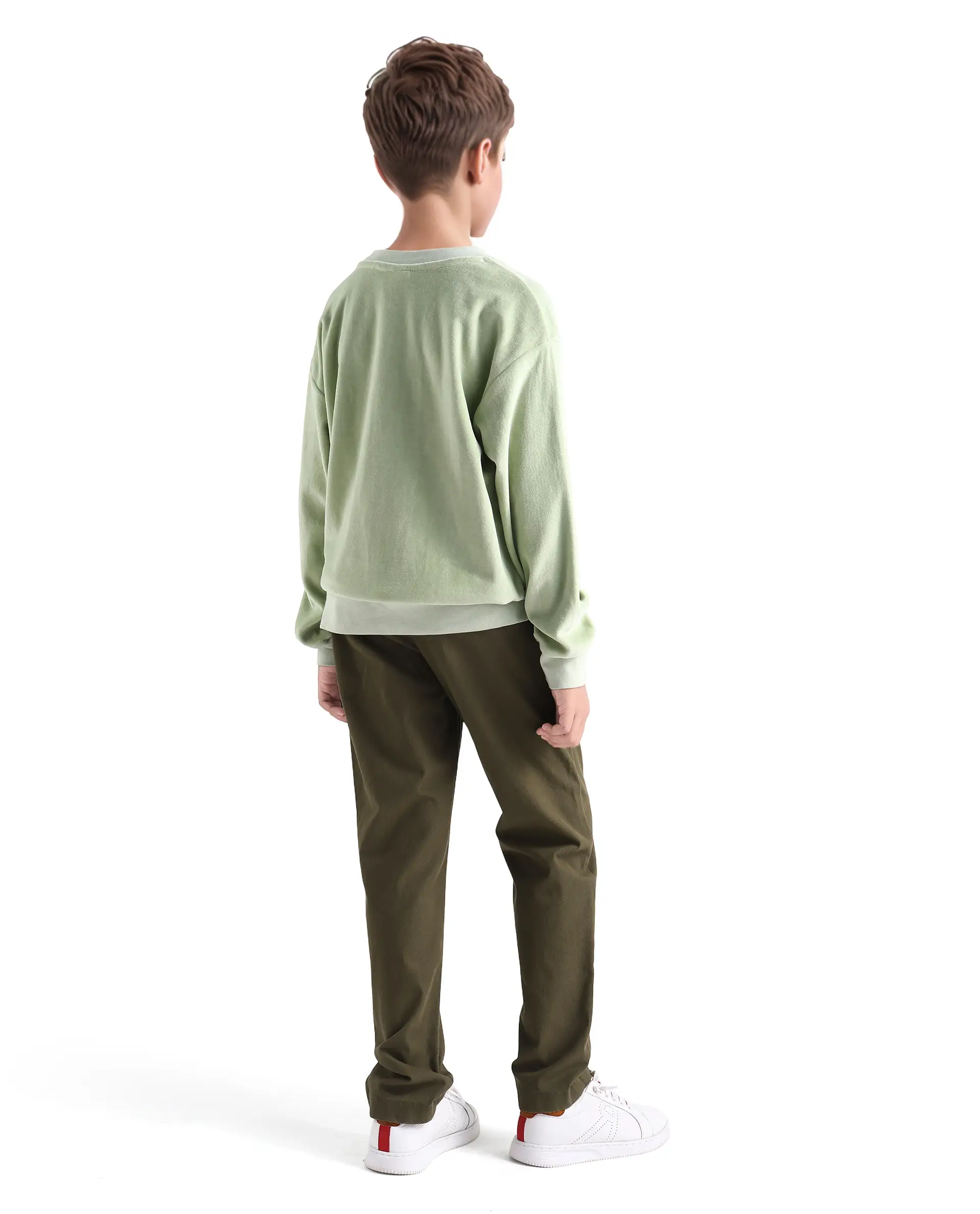 Rare Ones Kids Arne-K Olive Cotton Blend Solid Button Closure Regular Fit Trouser - Image 7