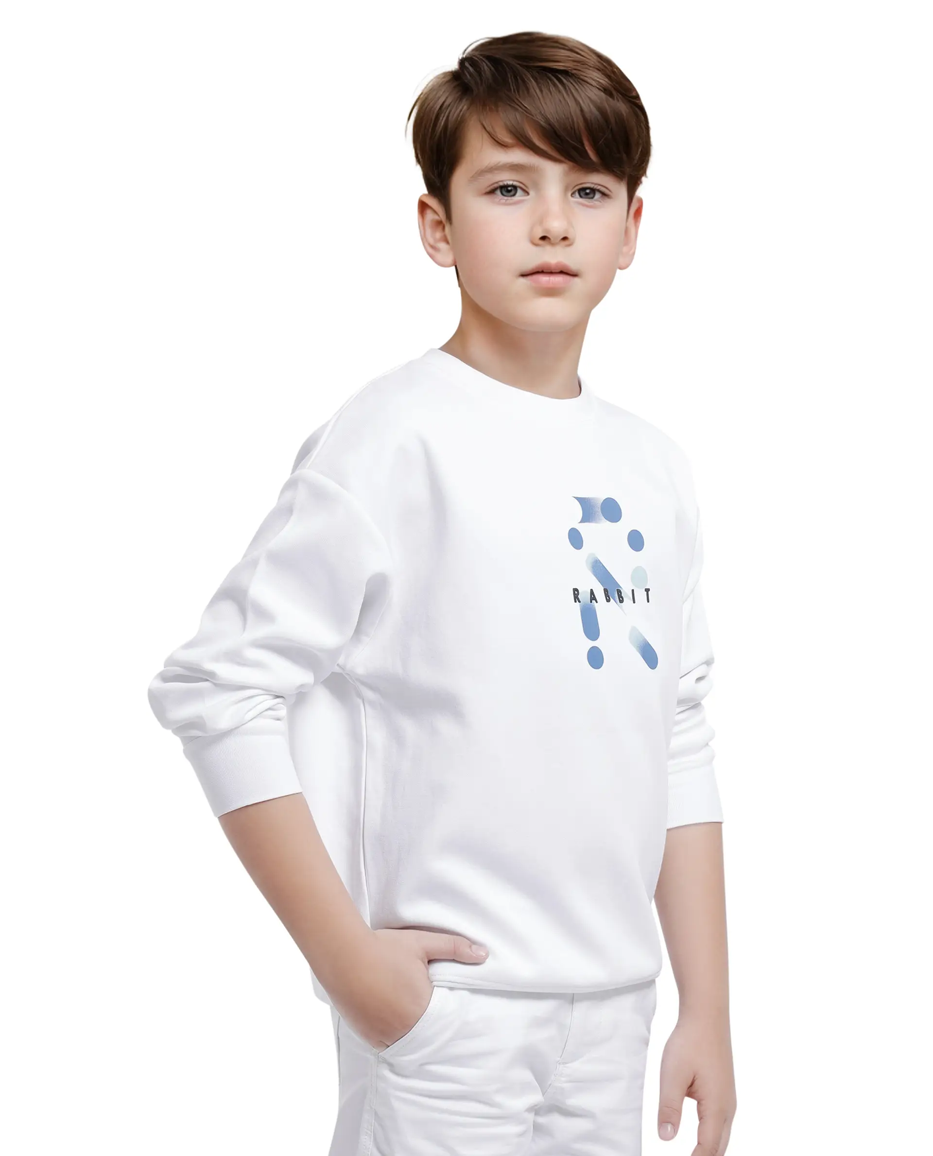 Rare Ones Kids Azen White Cotton Full Sleeve Crew Neck Discharge With Hd Logo Print Sweatshirt - Image 9