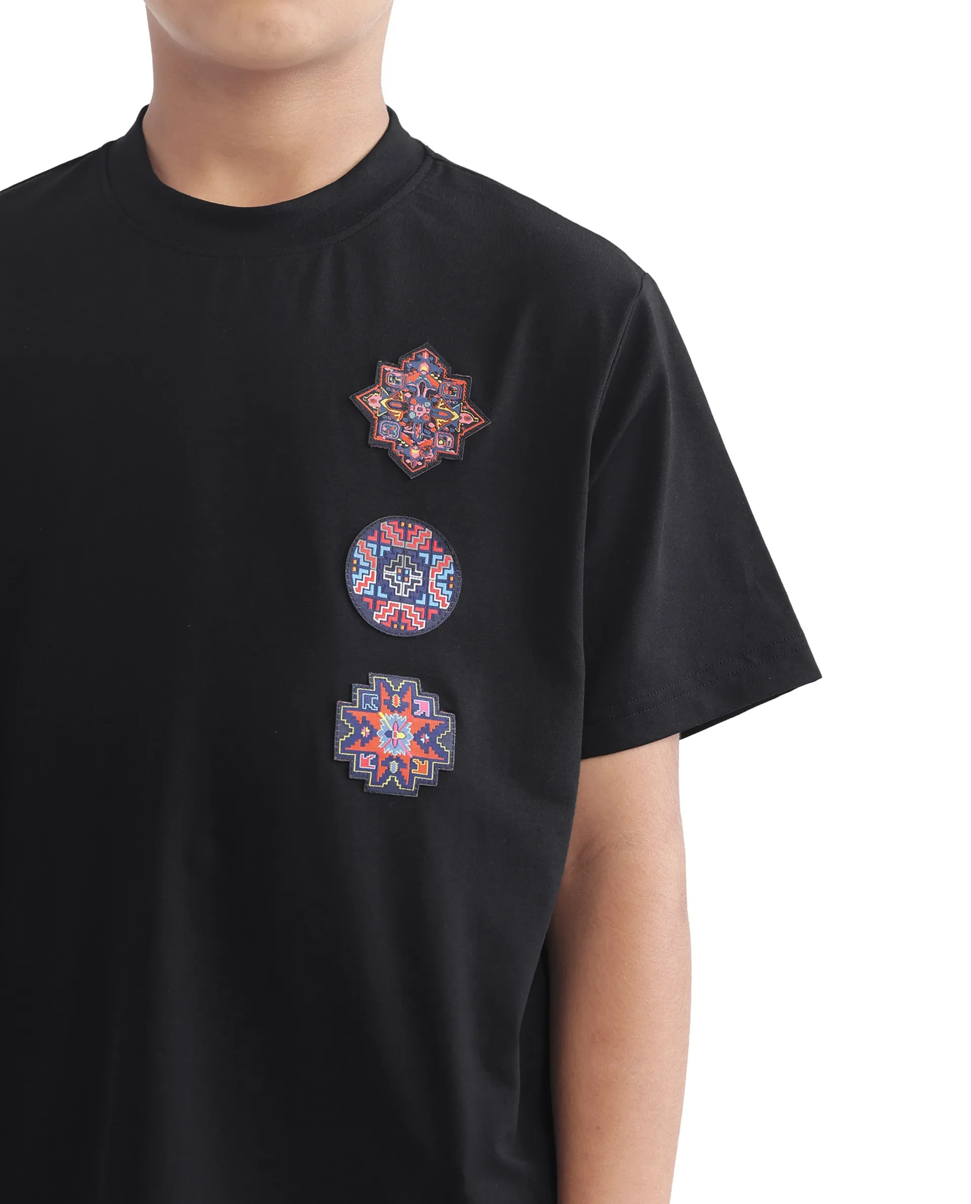 Rare Ones Kids Bale-K Black Cotton Blend Half Sleeve Slip-On Applique Regular Fit T-Shirt - Image 5