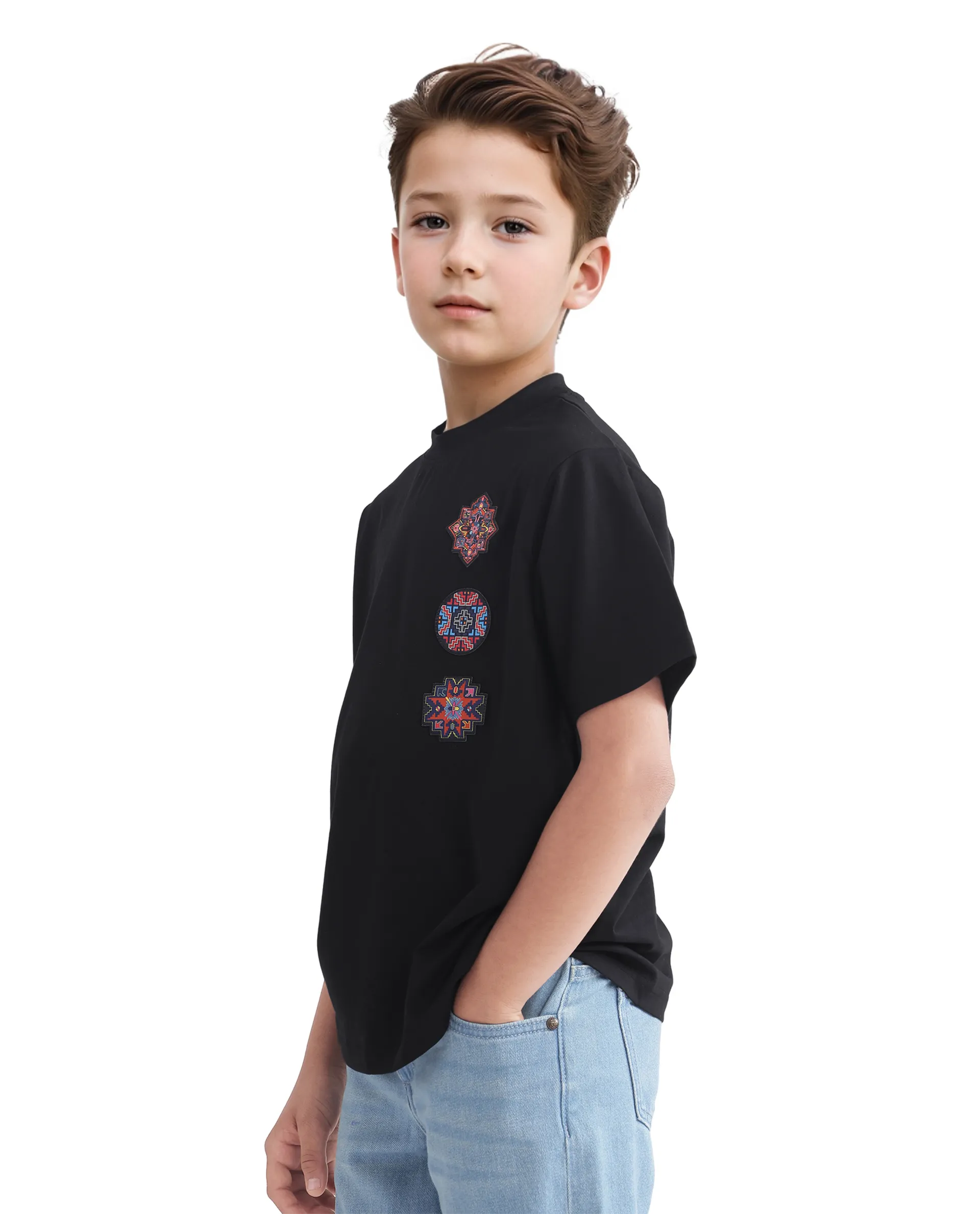 Rare Ones Kids Bale-K Black Cotton Blend Half Sleeve Slip-On Applique Regular Fit T-Shirt - Image 6