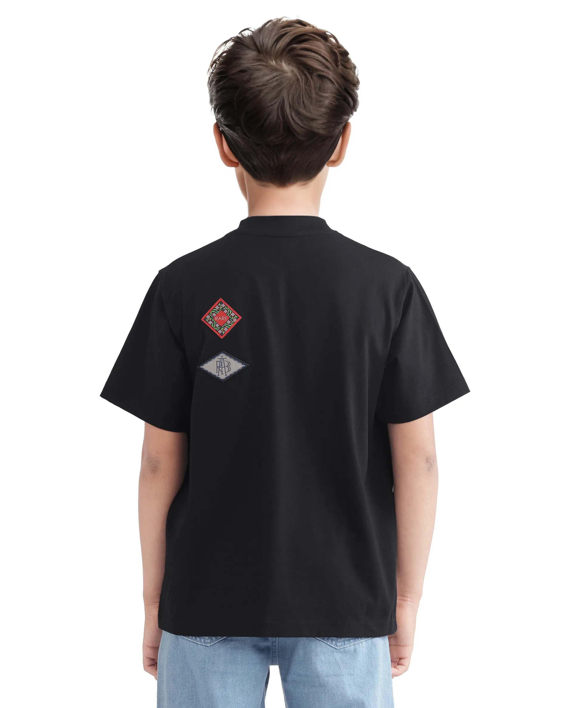 Rare Ones Kids Bale-K Black Cotton Blend Half Sleeve Slip-On Applique Regular Fit T-Shirt - Image 8