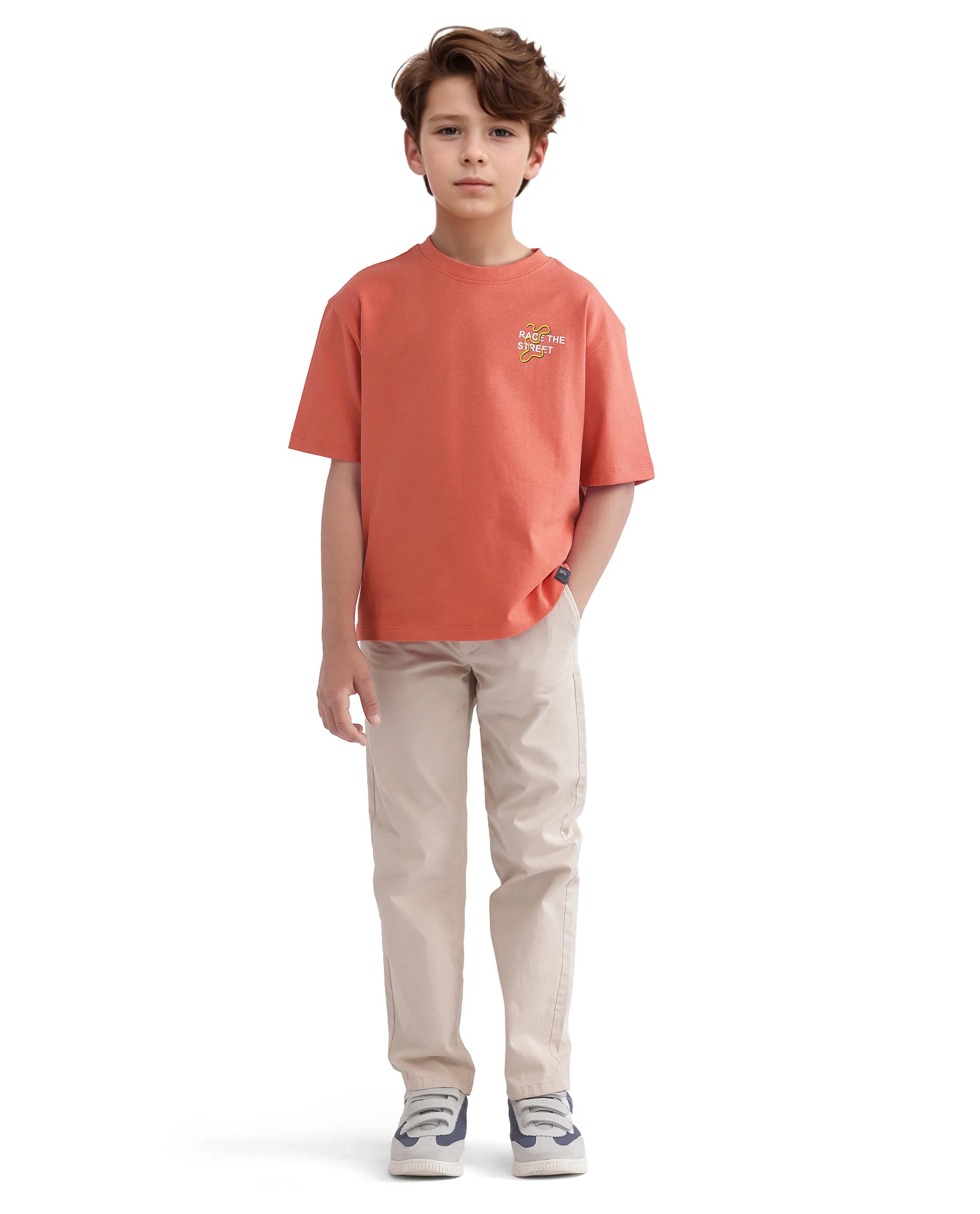 Rare Ones Kids Barcen Light Orange Cotton Short Sleeve Crew Neck T-Shirt - Image 2
