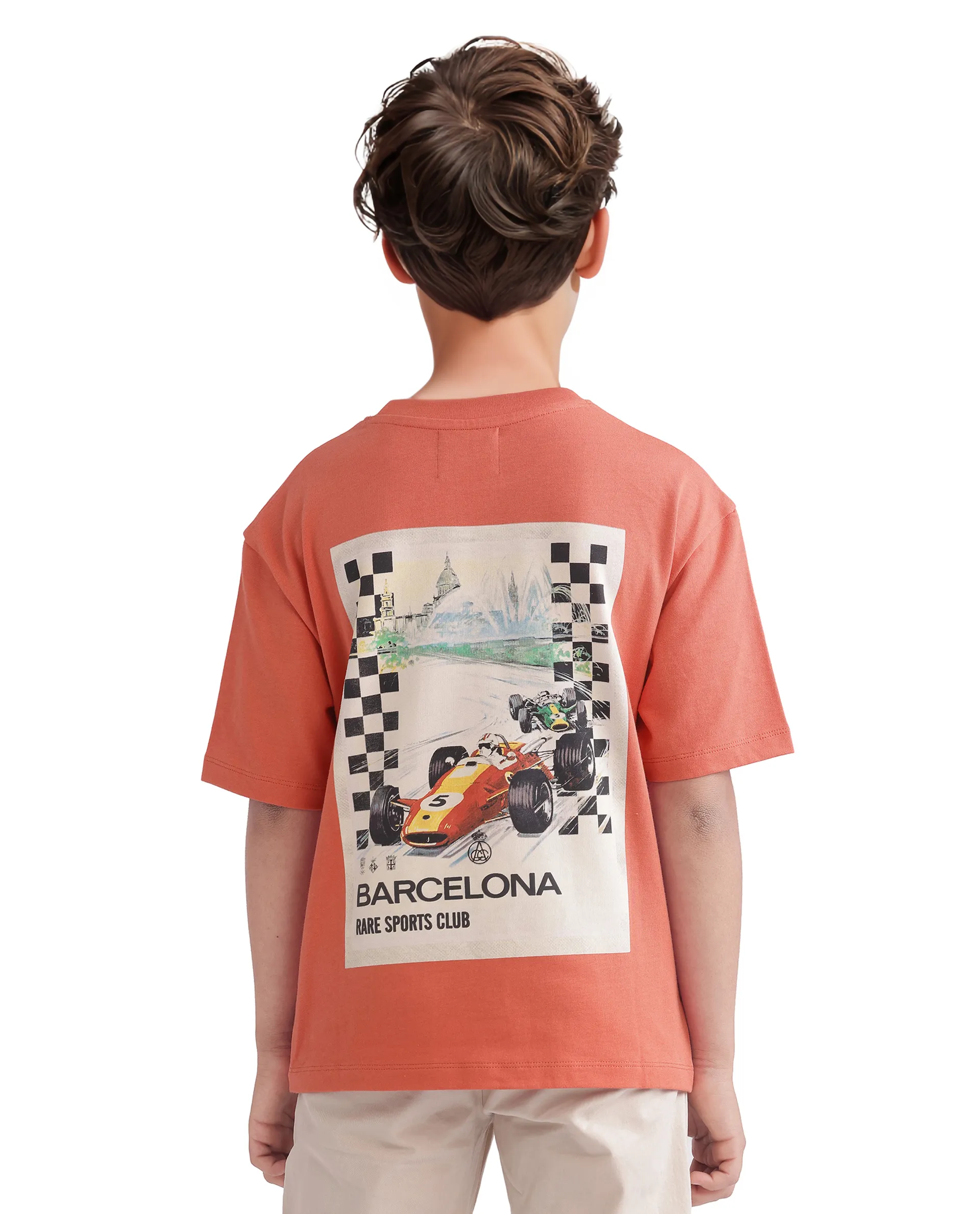 Rare Ones Kids Barcen Light Orange Cotton Short Sleeve Crew Neck T-Shirt - Image 3