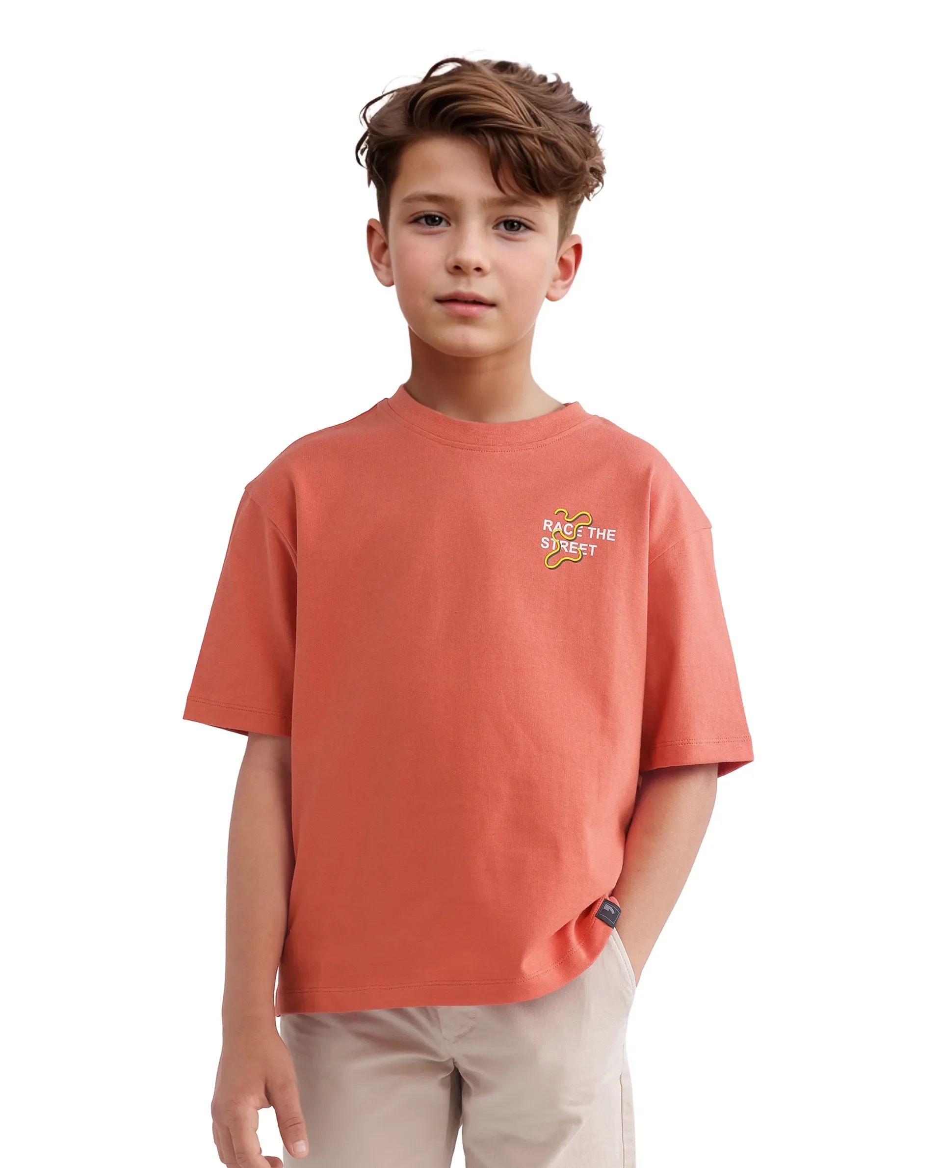 Rare Ones Kids Barcen Light Orange Cotton Short Sleeve Crew Neck T-Shirt - Image 4