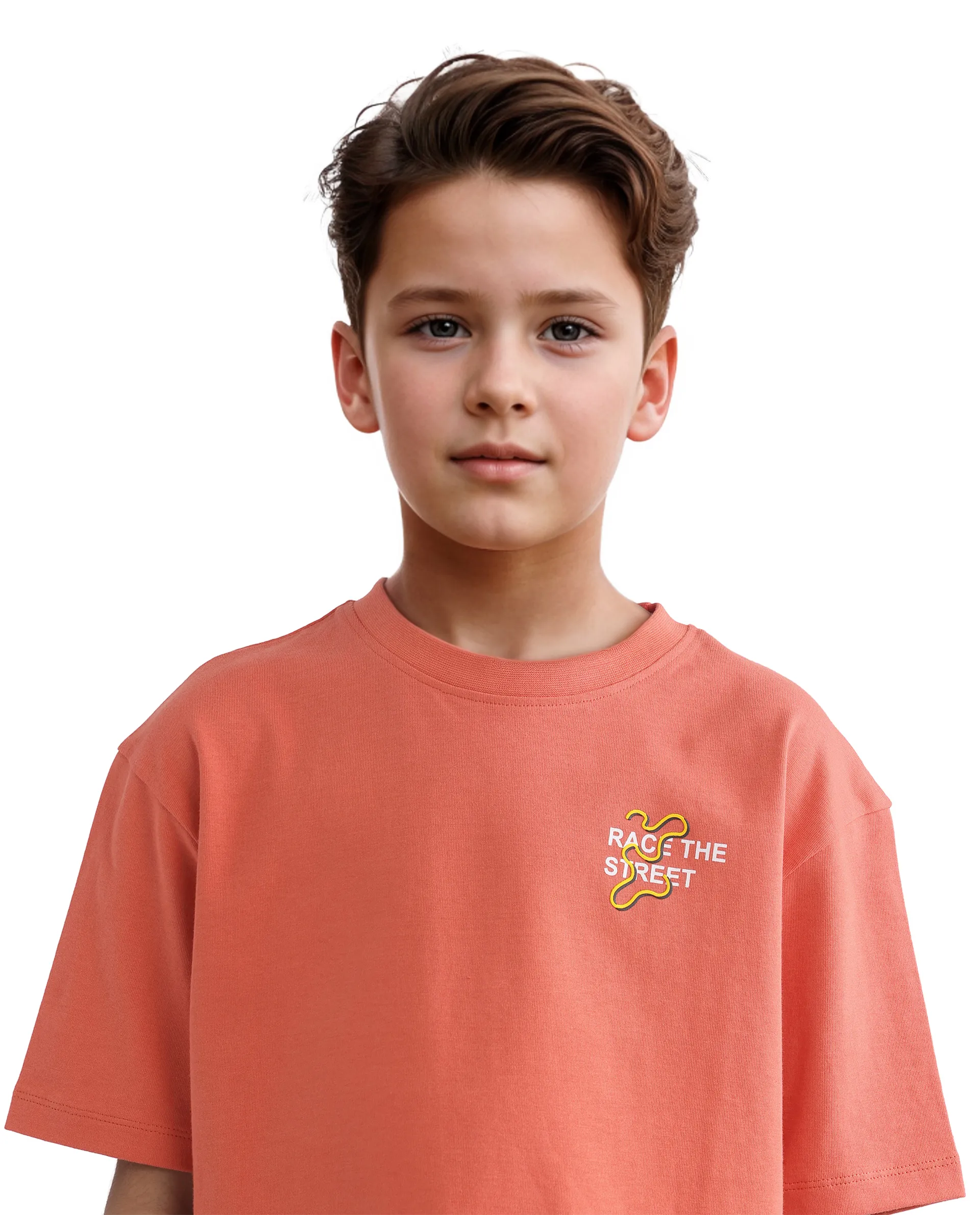 Rare Ones Kids Barcen Light Orange Cotton Short Sleeve Crew Neck T-Shirt - Image 5