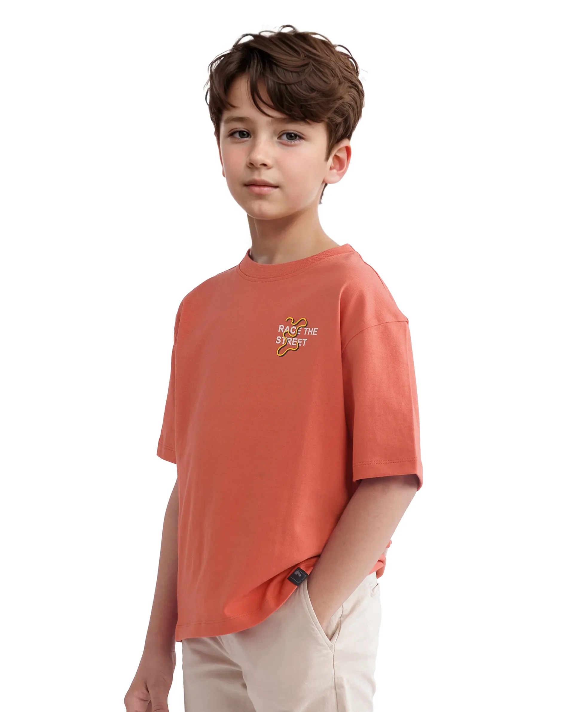 Rare Ones Kids Barcen Light Orange Cotton Short Sleeve Crew Neck T-Shirt - Image 7