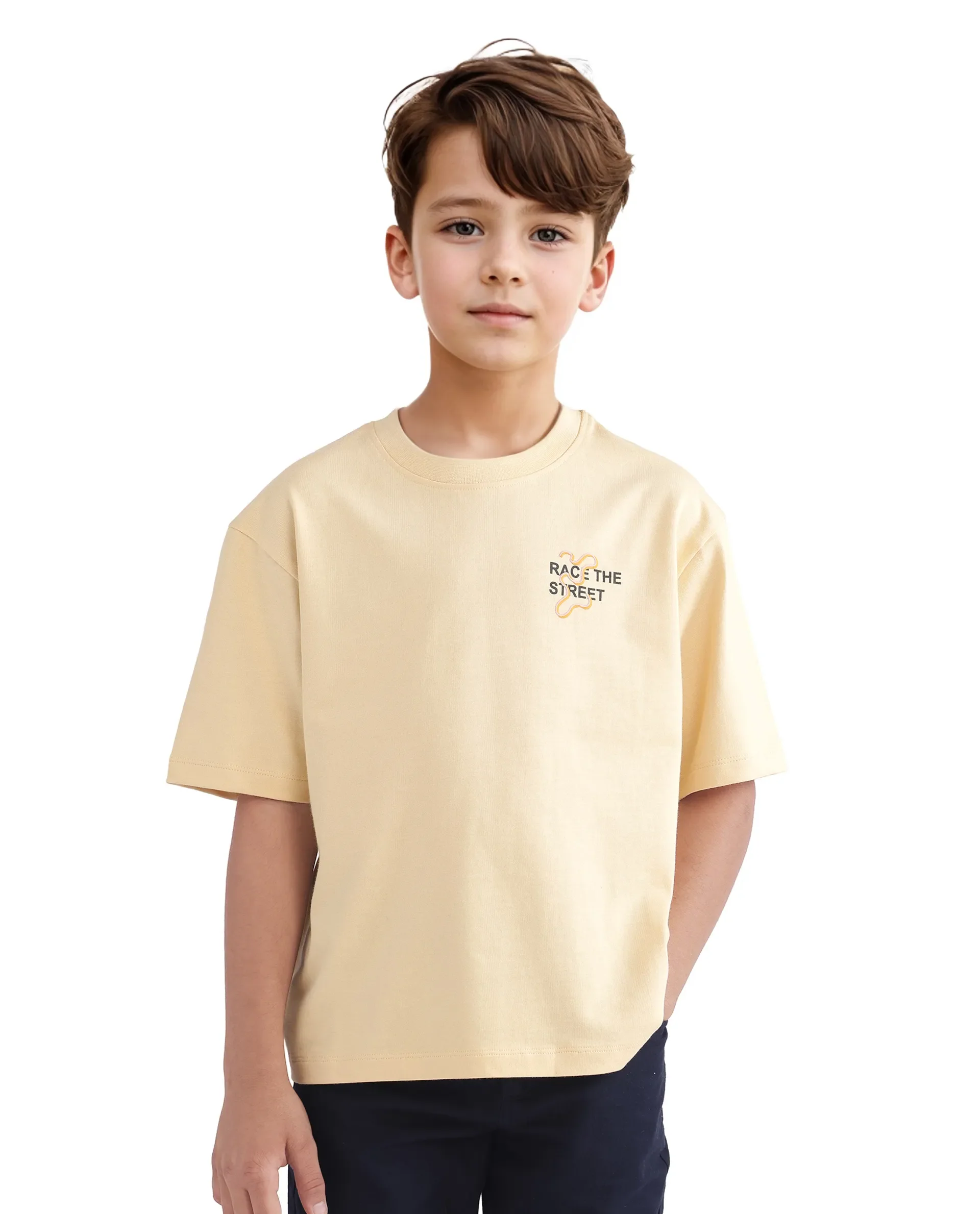 Rare Ones Kids Barcen Light Yellow Cotton Short Sleeve Crew Neck T-Shirt - Image 2