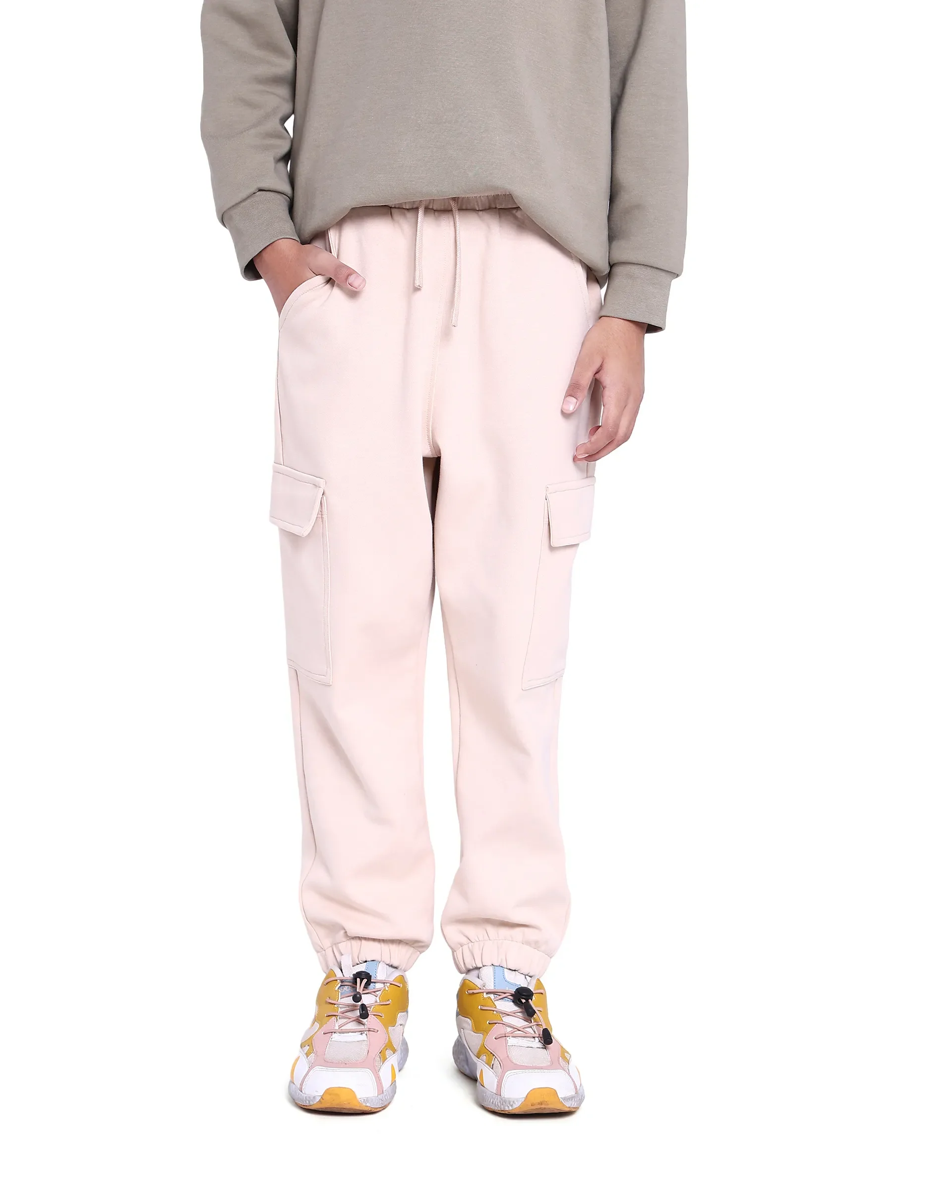 Rare Ones Kids Baro Beige Cotton Poly Solid Trackpant - Image 2