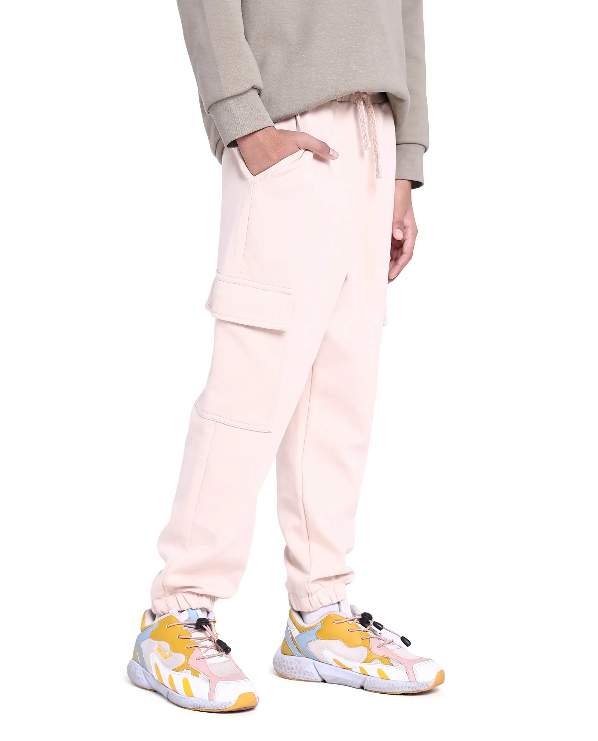 Rare Ones Kids Baro Beige Cotton Poly Solid Trackpant - Image 4