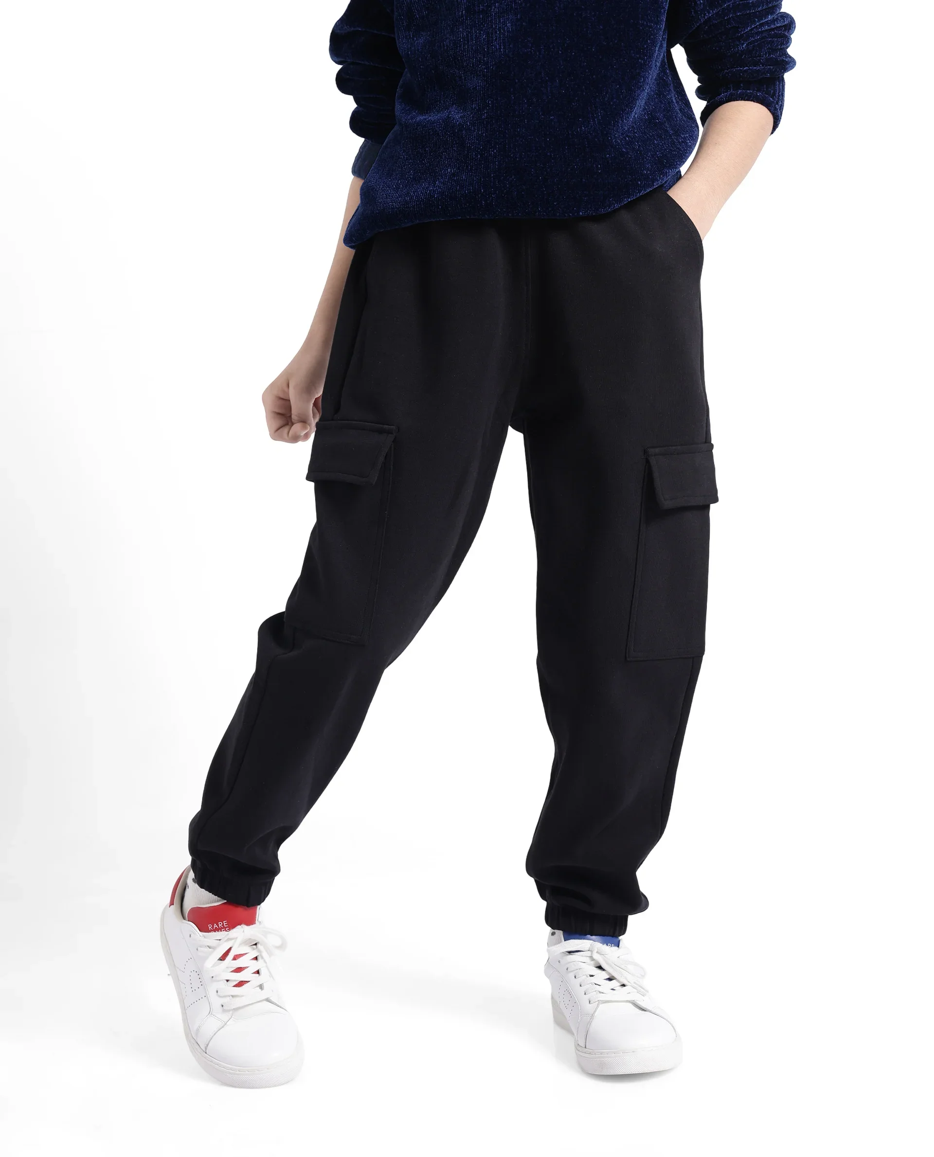 Rare Ones Kids Baro Black Cotton Poly Solid Drawstring Closure Regular Fit Trackpant - Image 2
