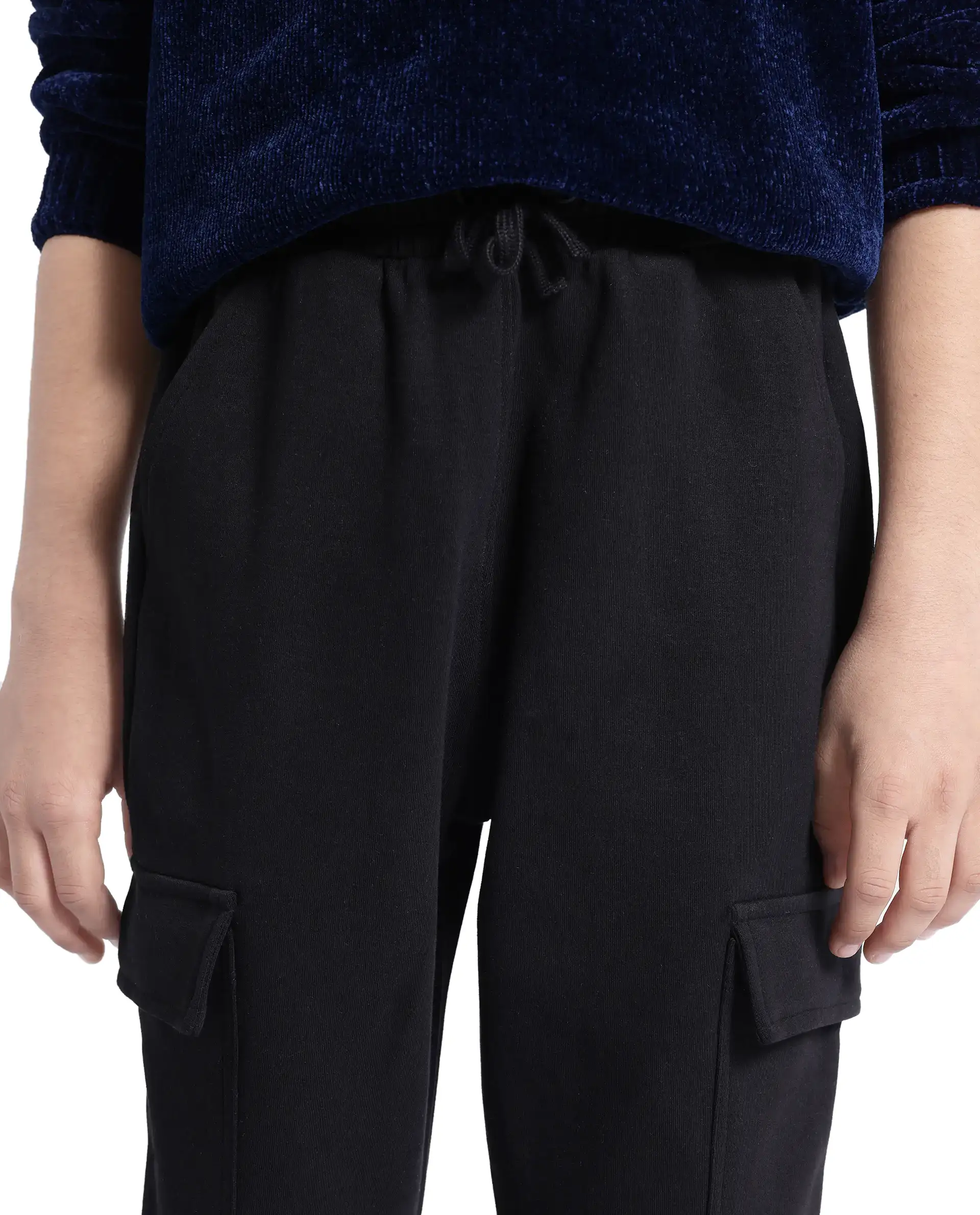 Rare Ones Kids Baro Black Cotton Poly Solid Drawstring Closure Regular Fit Trackpant - Image 3