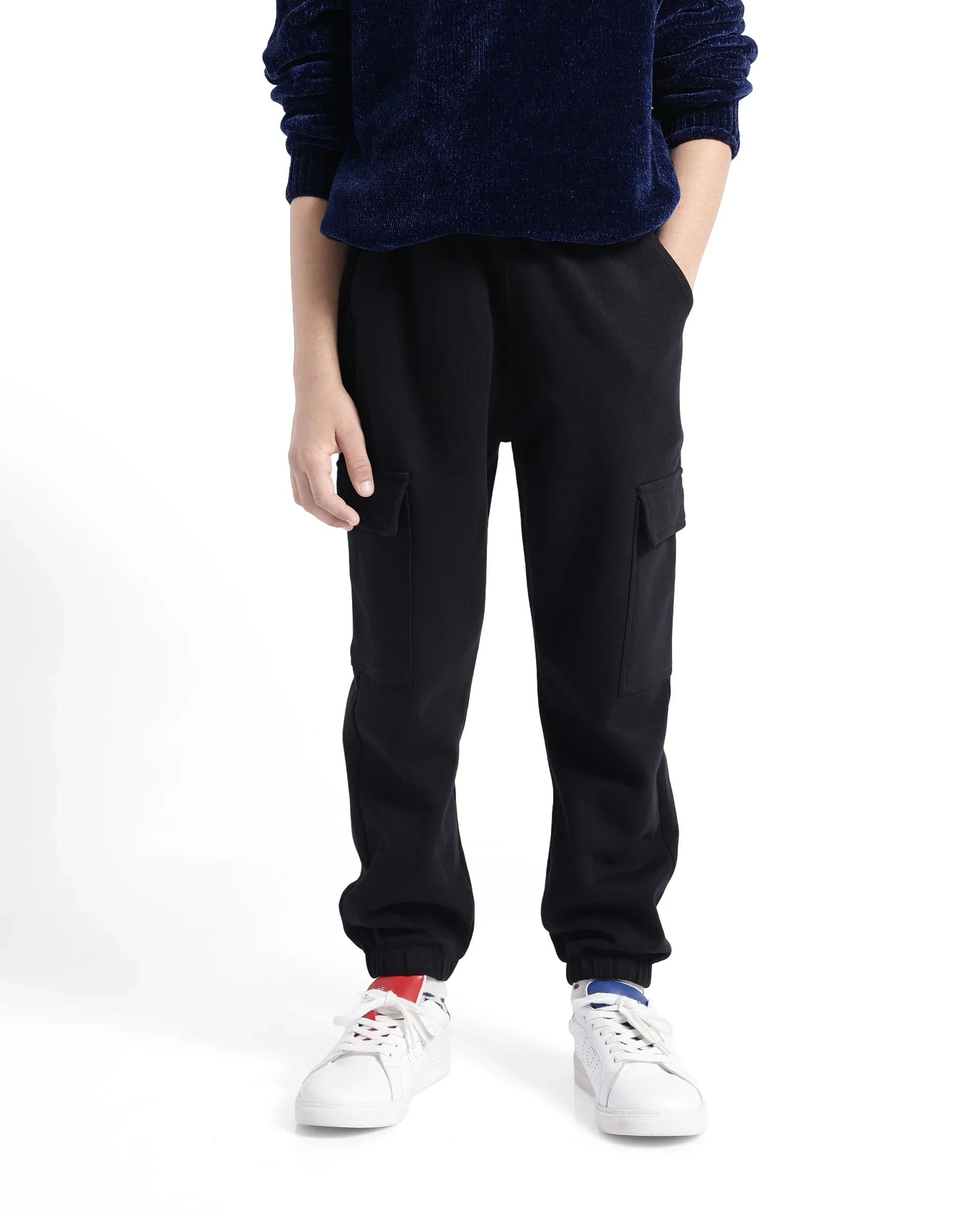 Rare Ones Kids Baro Black Cotton Poly Solid Drawstring Closure Regular Fit Trackpant - Image 4