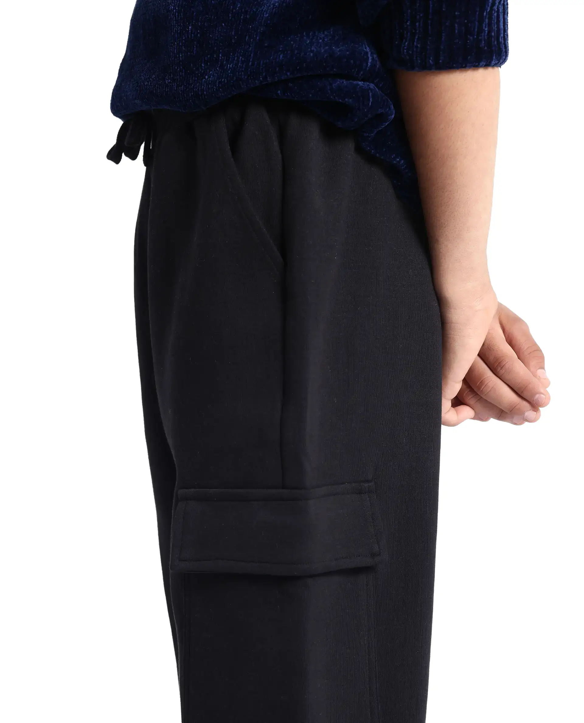 Rare Ones Kids Baro Black Cotton Poly Solid Drawstring Closure Regular Fit Trackpant - Image 5