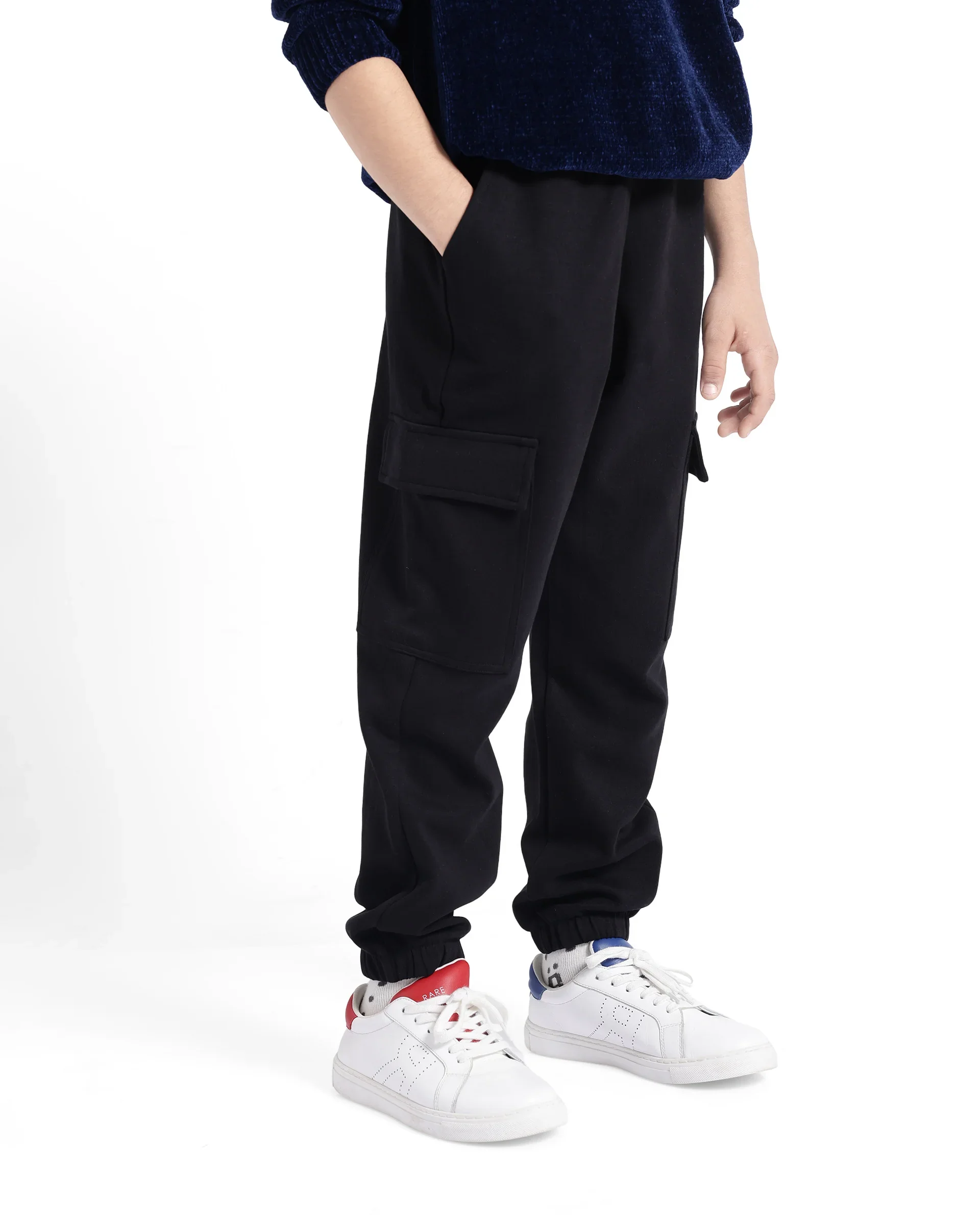 Rare Ones Kids Baro Black Cotton Poly Solid Drawstring Closure Regular Fit Trackpant - Image 6