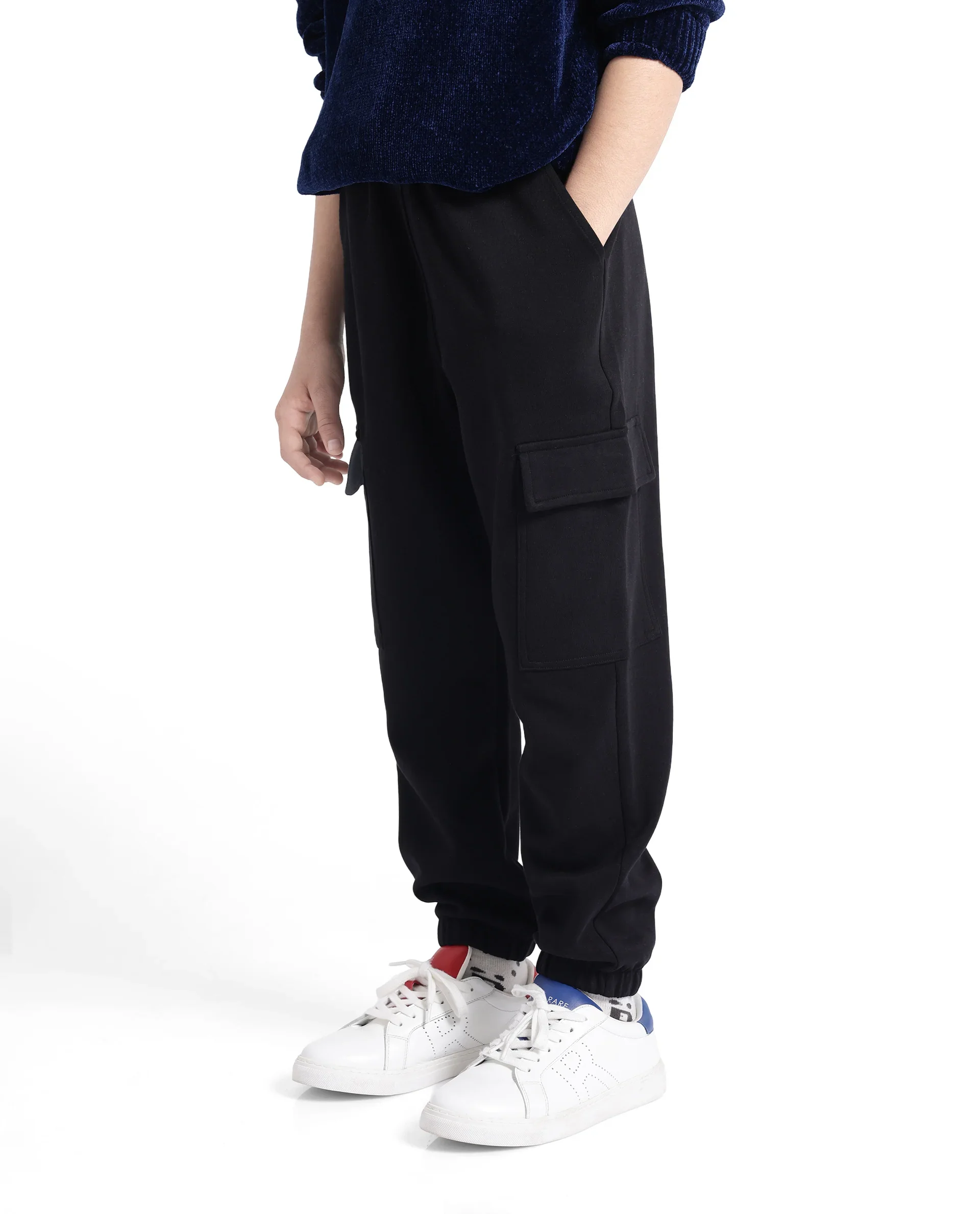 Rare Ones Kids Baro Black Cotton Poly Solid Drawstring Closure Regular Fit Trackpant - Image 7