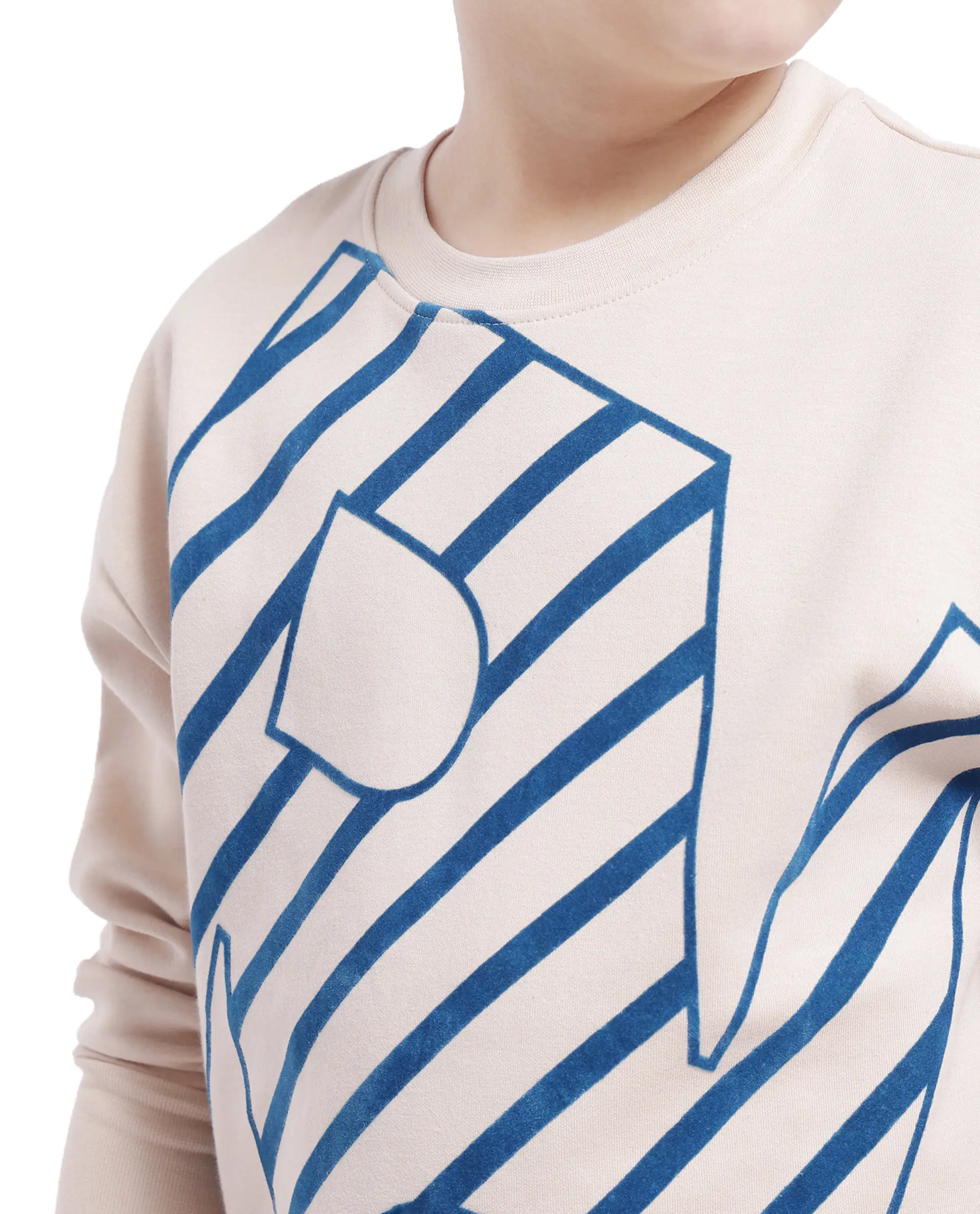 Rare Ones Kids Baros Beige Cotton Full Sleeve Crew Neck Flock Print Logo Sweatshirt - Image 5