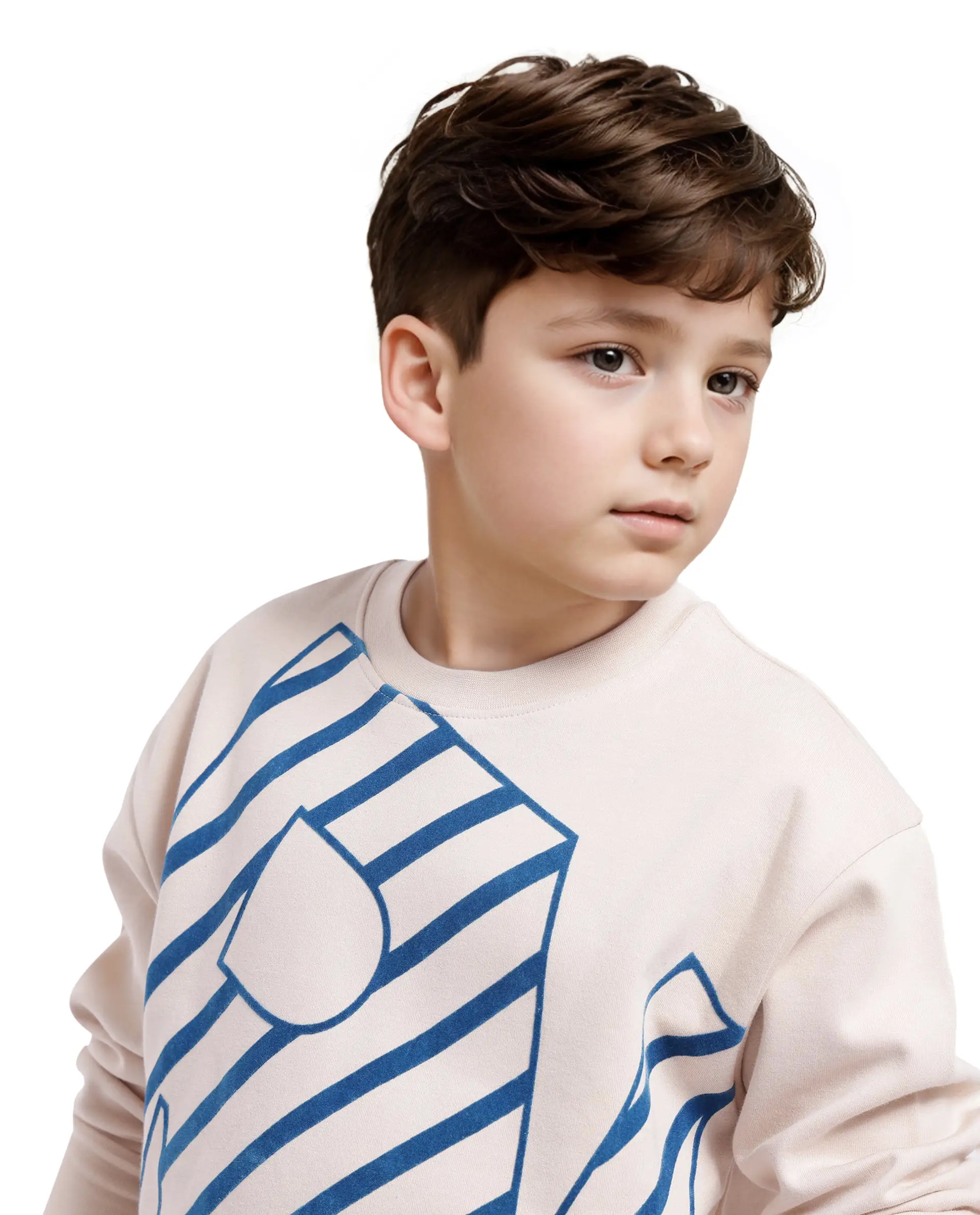 Rare Ones Kids Baros Beige Cotton Full Sleeve Crew Neck Flock Print Logo Sweatshirt - Image 6