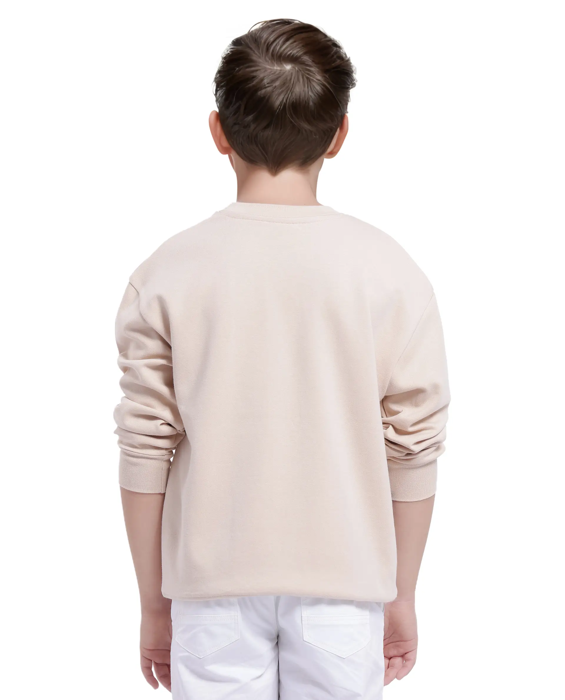 Rare Ones Kids Baros Beige Cotton Full Sleeve Crew Neck Flock Print Logo Sweatshirt - Image 7