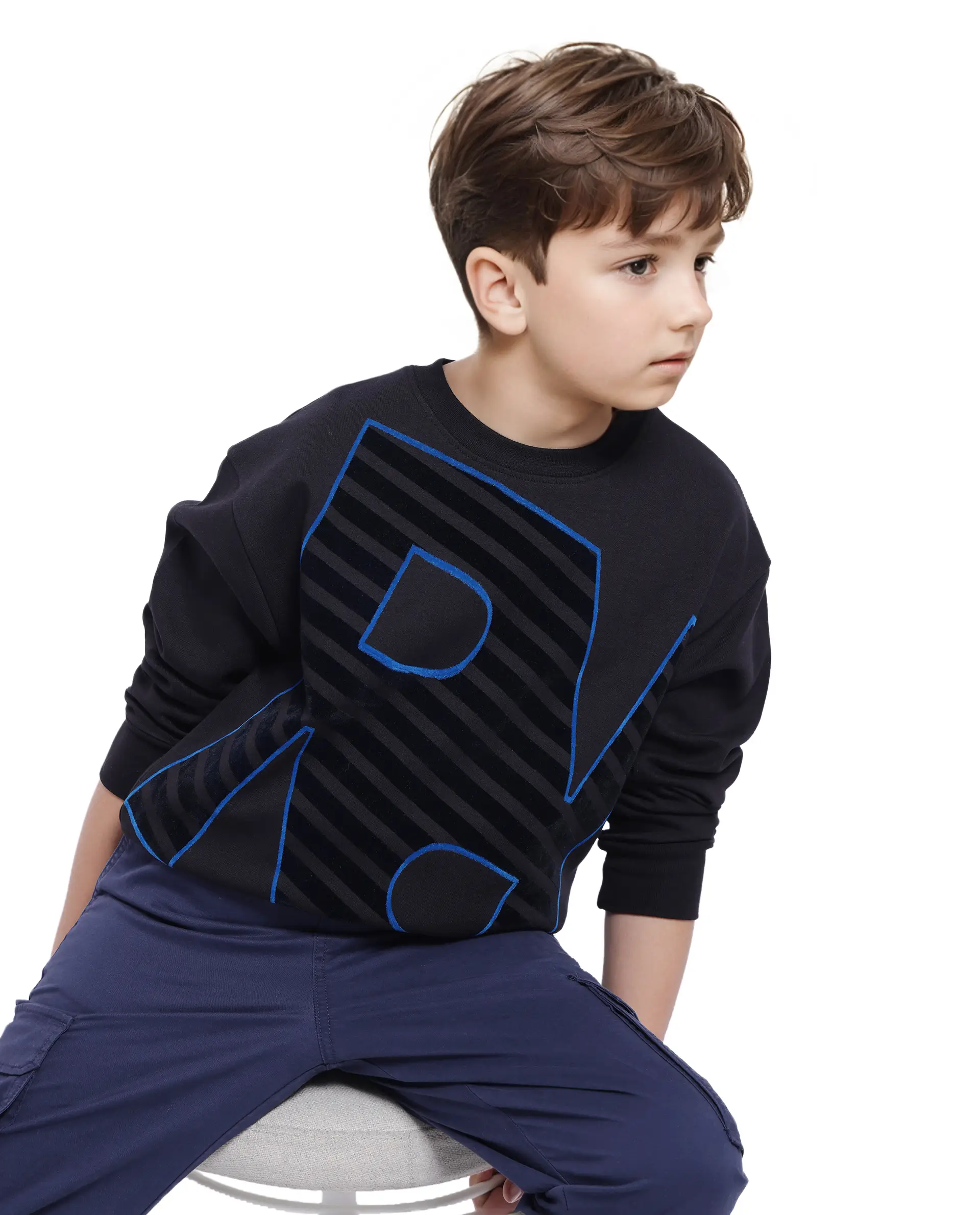 Rare Ones Kids Baros Black Cotton Full Sleeve Crew Neck Flock Print Sweatshirt - Image 3