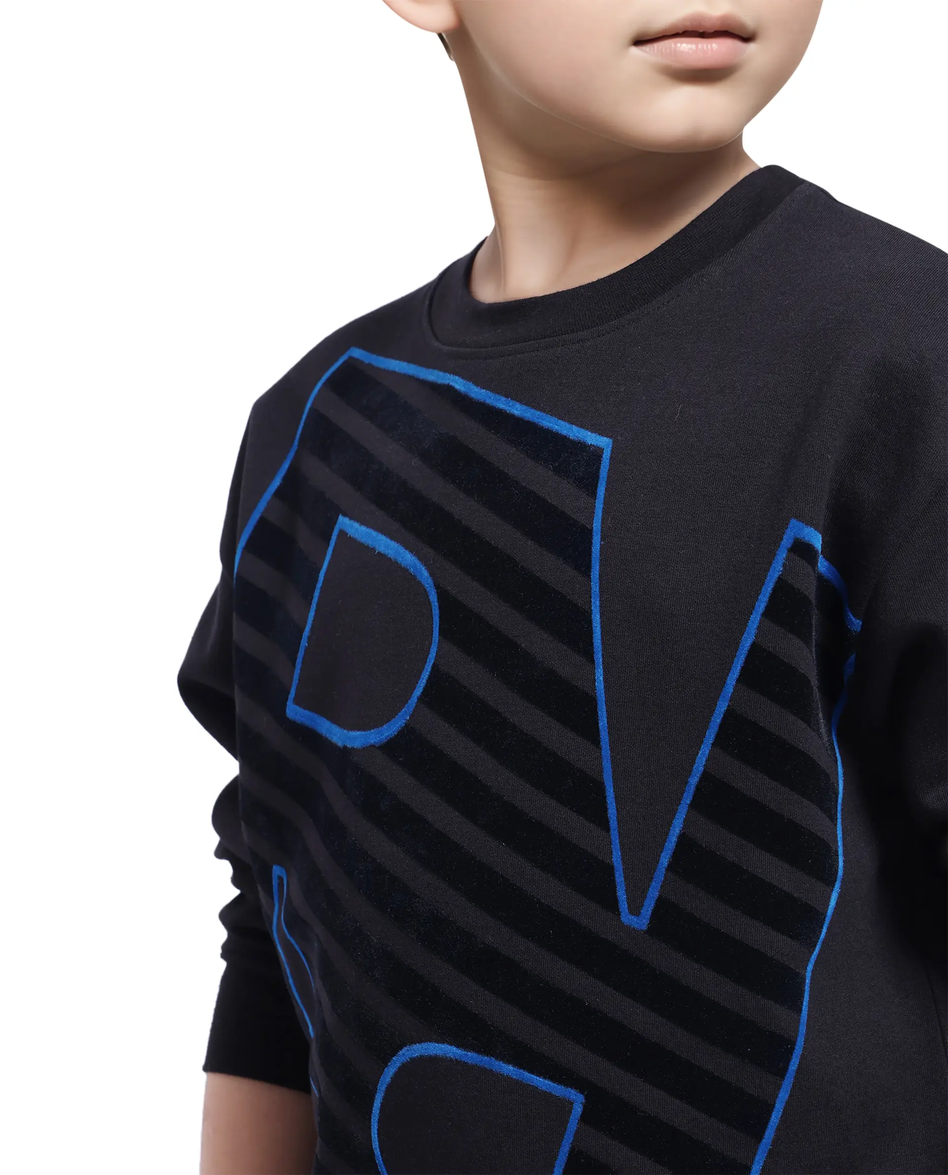 Rare Ones Kids Baros Black Cotton Full Sleeve Crew Neck Flock Print Sweatshirt - Image 4