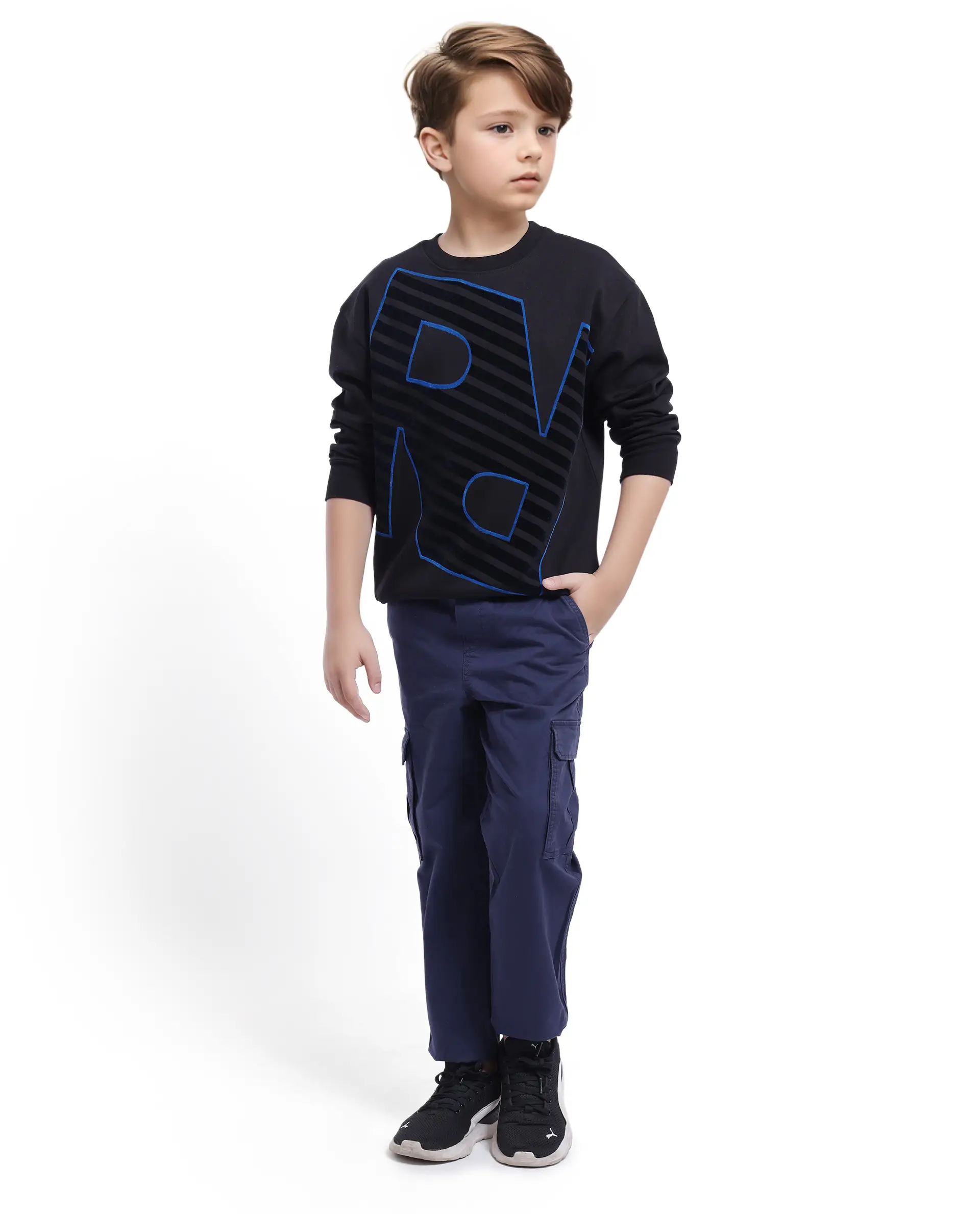 Rare Ones Kids Baros Black Cotton Full Sleeve Crew Neck Flock Print Sweatshirt - Image 5