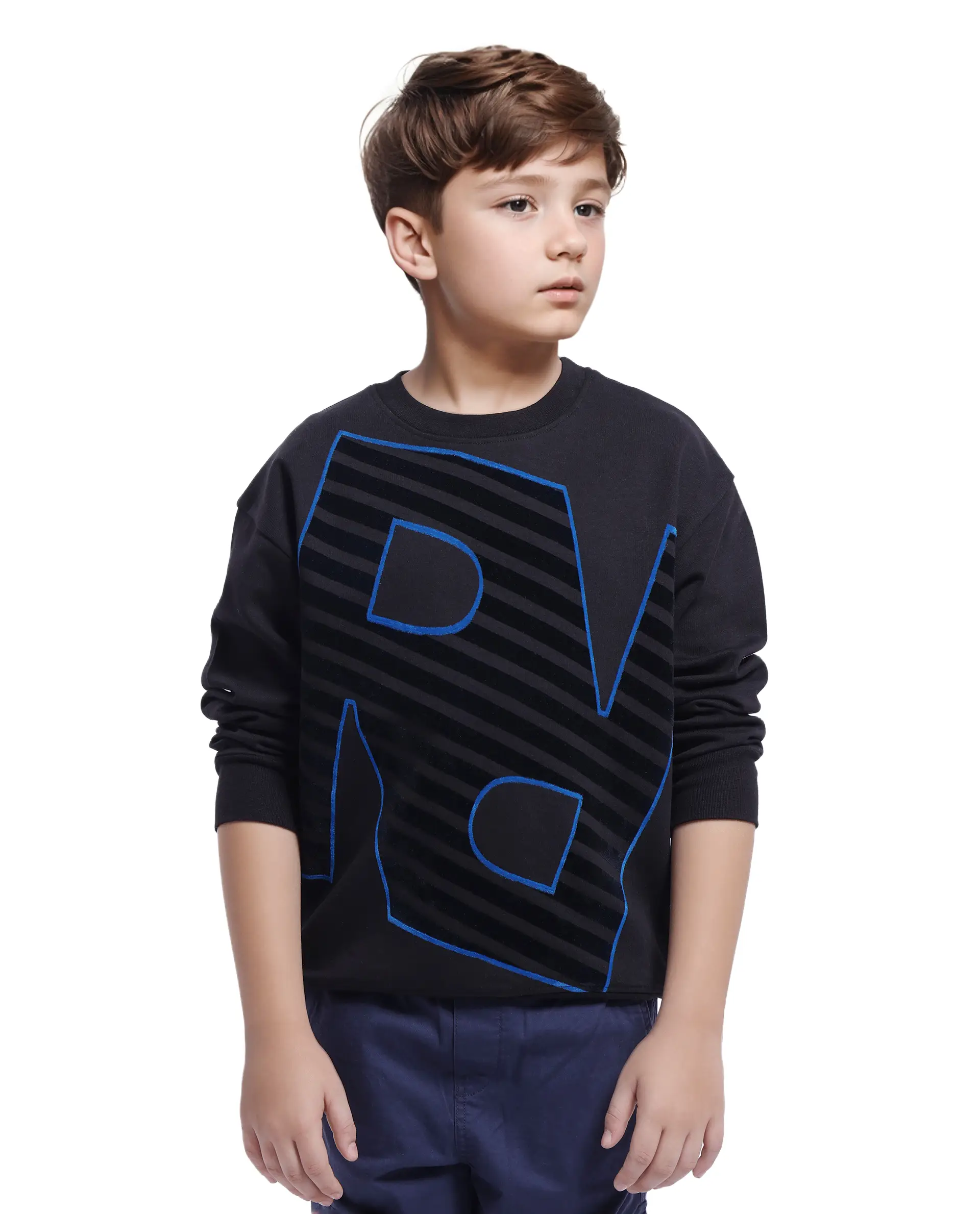 Rare Ones Kids Baros Black Cotton Full Sleeve Crew Neck Flock Print Sweatshirt - Image 8