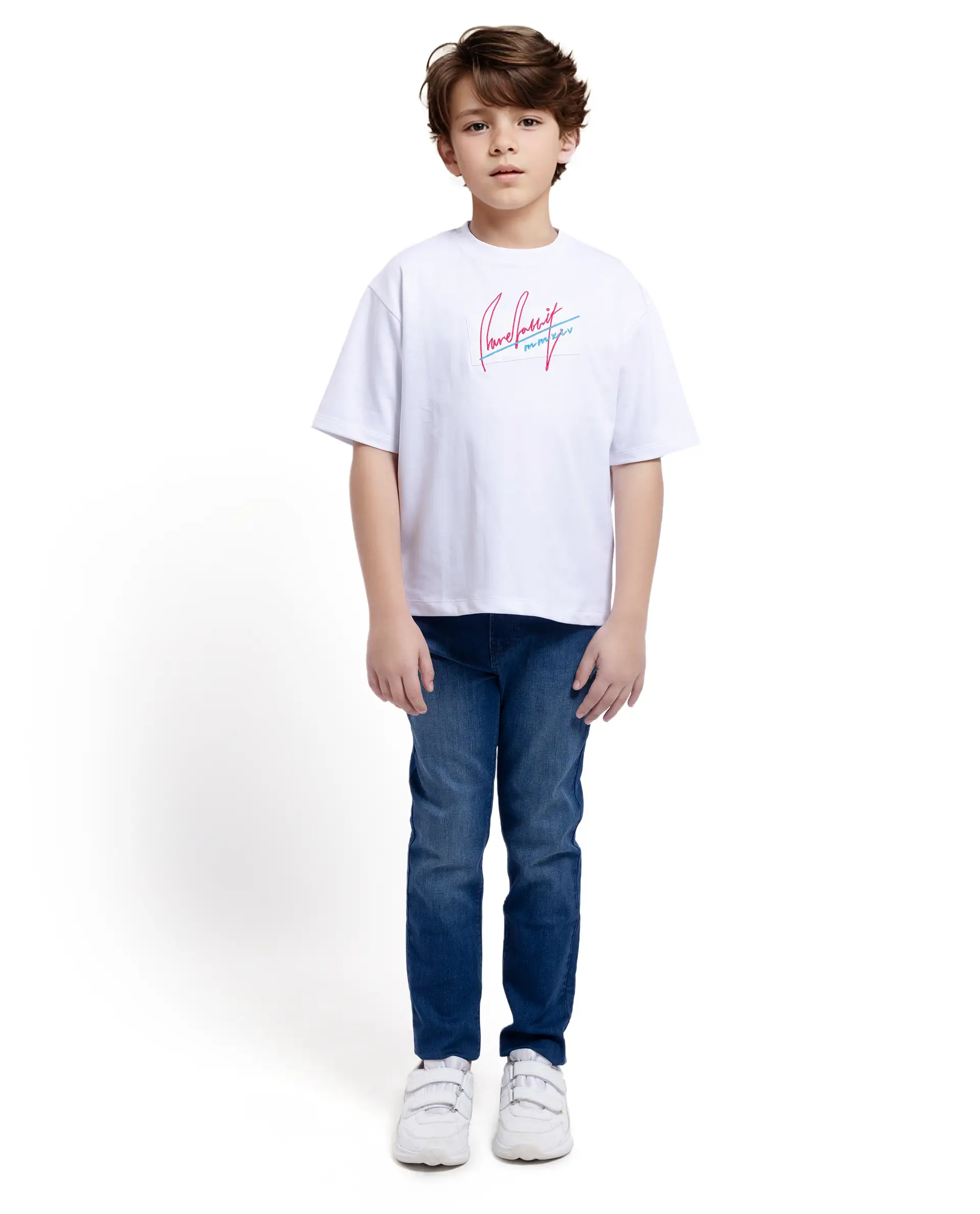 Rare Ones Kids Bart White Cotton Poly Short Sleeve Crew Neck Embroidered T-Shirt - Image 3