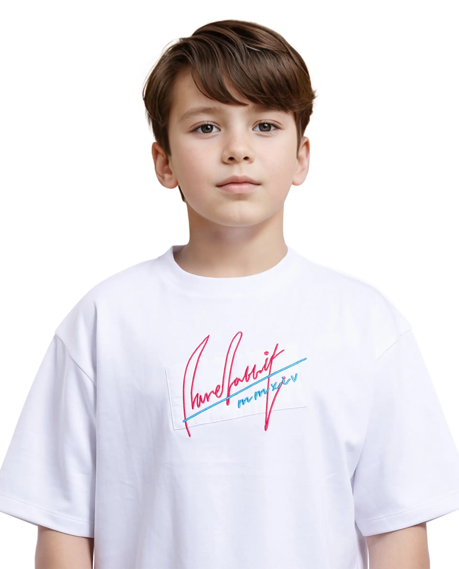 Rare Ones Kids Bart White Cotton Poly Short Sleeve Crew Neck Embroidered T-Shirt - Image 5