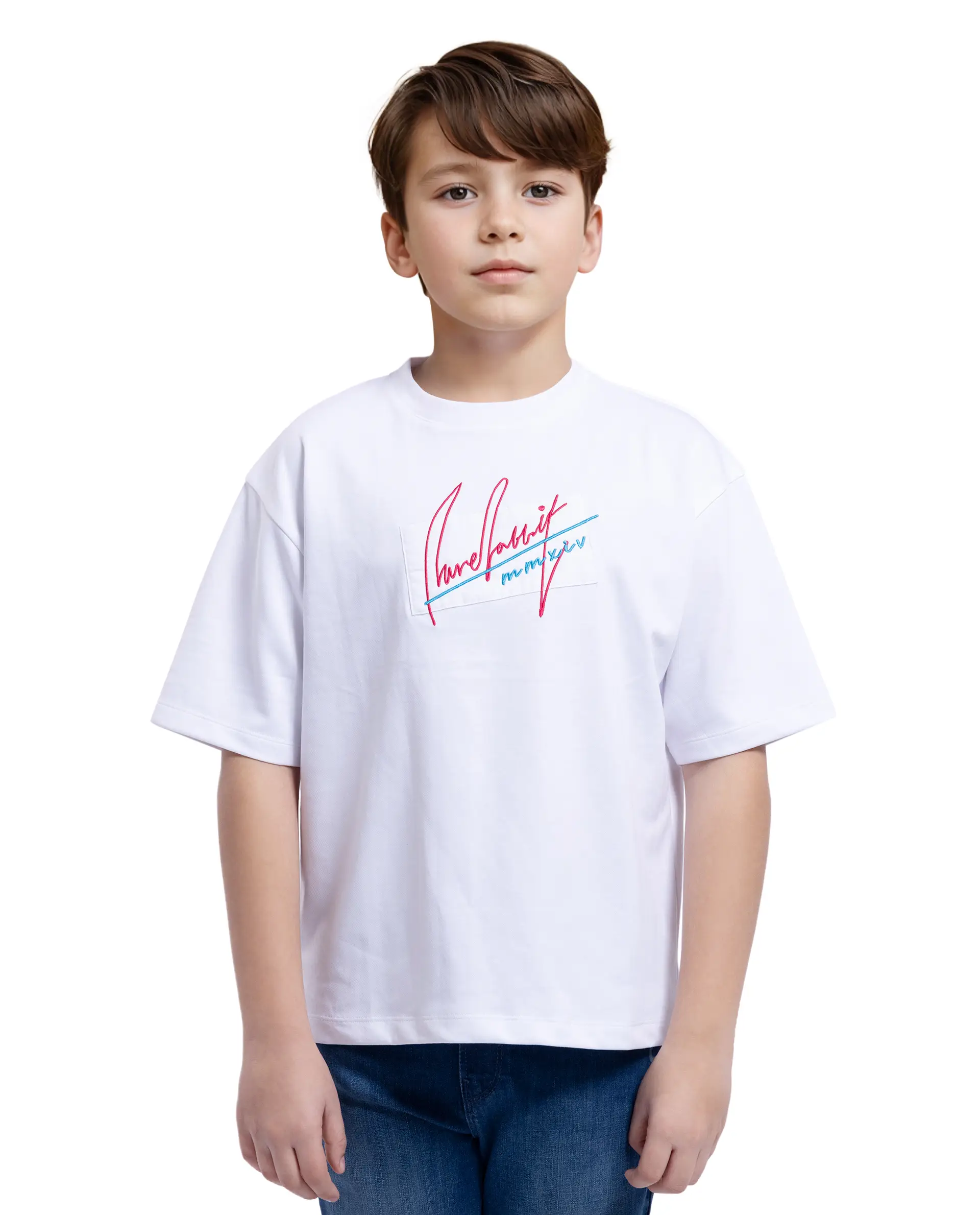 Rare Ones Kids Bart White Cotton Poly Short Sleeve Crew Neck Embroidered T-Shirt - Image 6