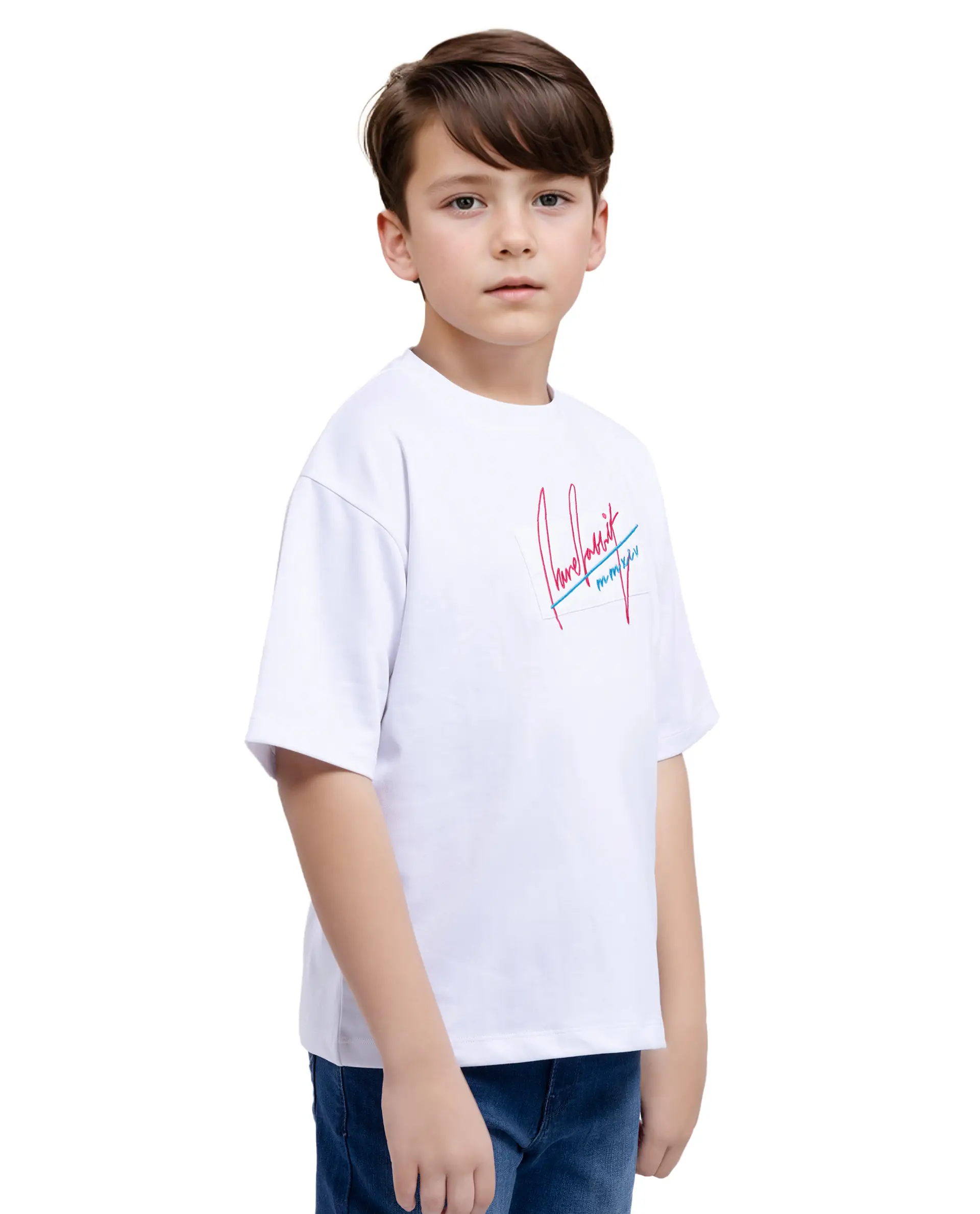 Rare Ones Kids Bart White Cotton Poly Short Sleeve Crew Neck Embroidered T-Shirt - Image 8