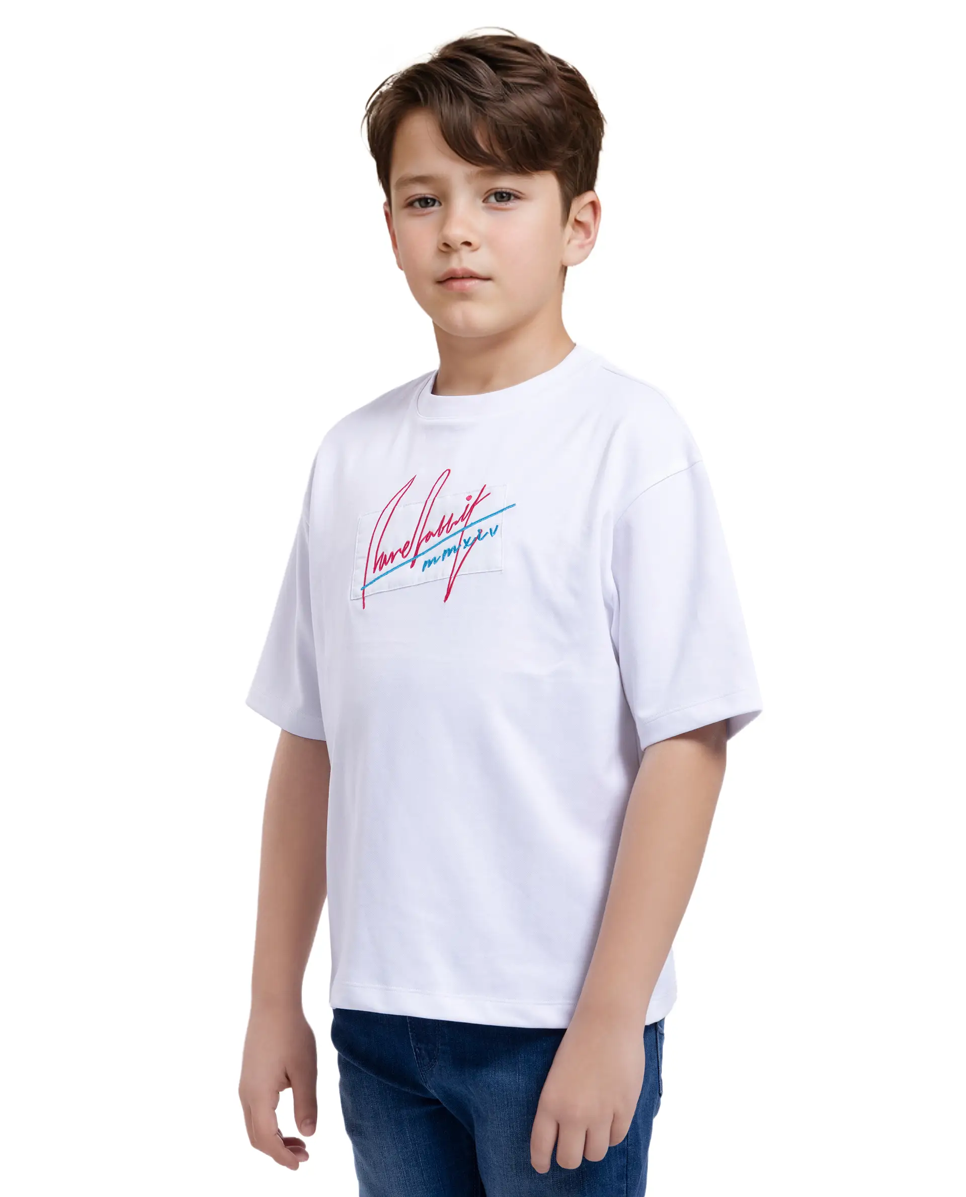 Rare Ones Kids Bart White Cotton Poly Short Sleeve Crew Neck Embroidered T-Shirt - Image 9