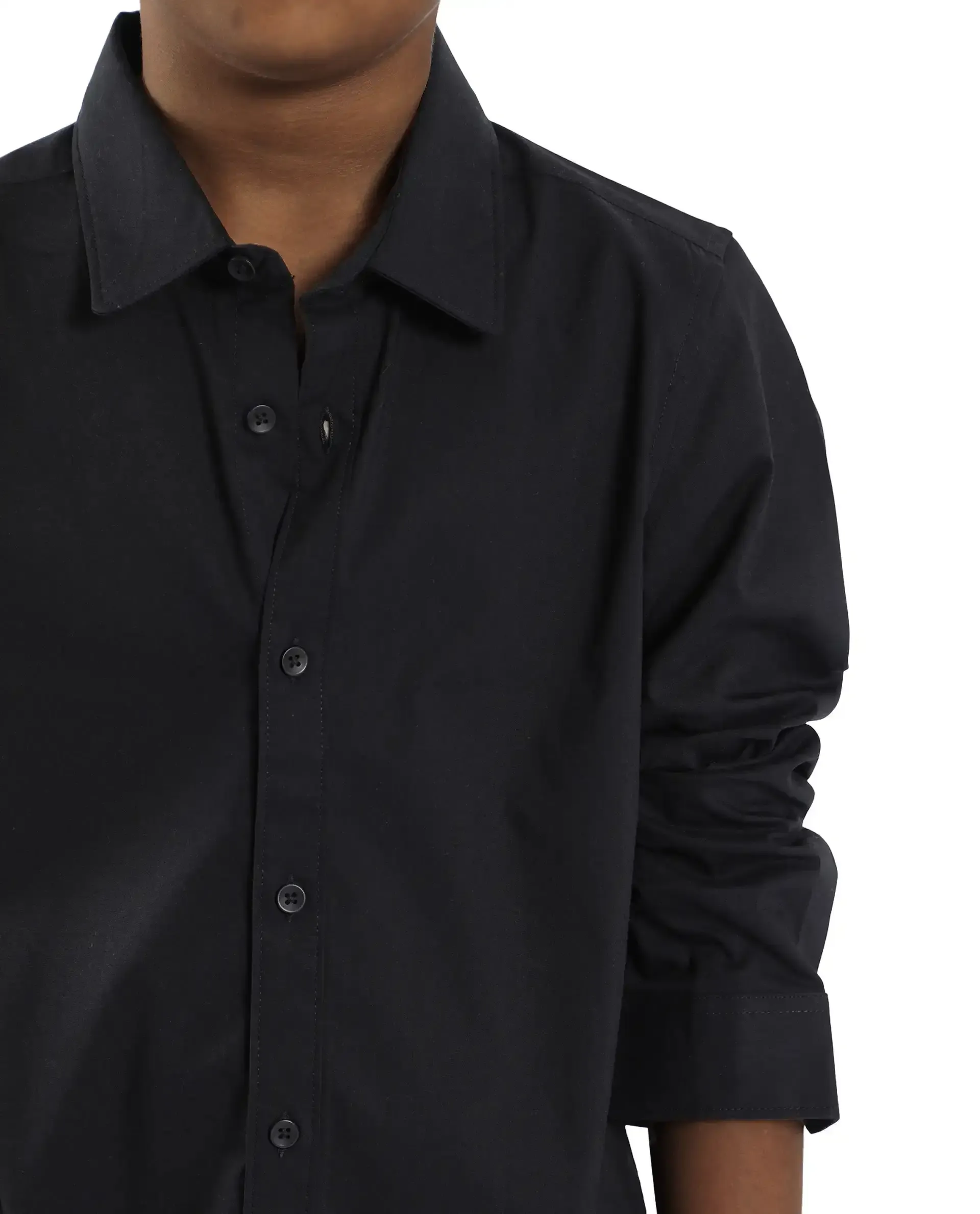 Rare Ones Kids Beno Black Cotton Blend Full Sleeve Button Solid Regular Fit Shirt - Image 3