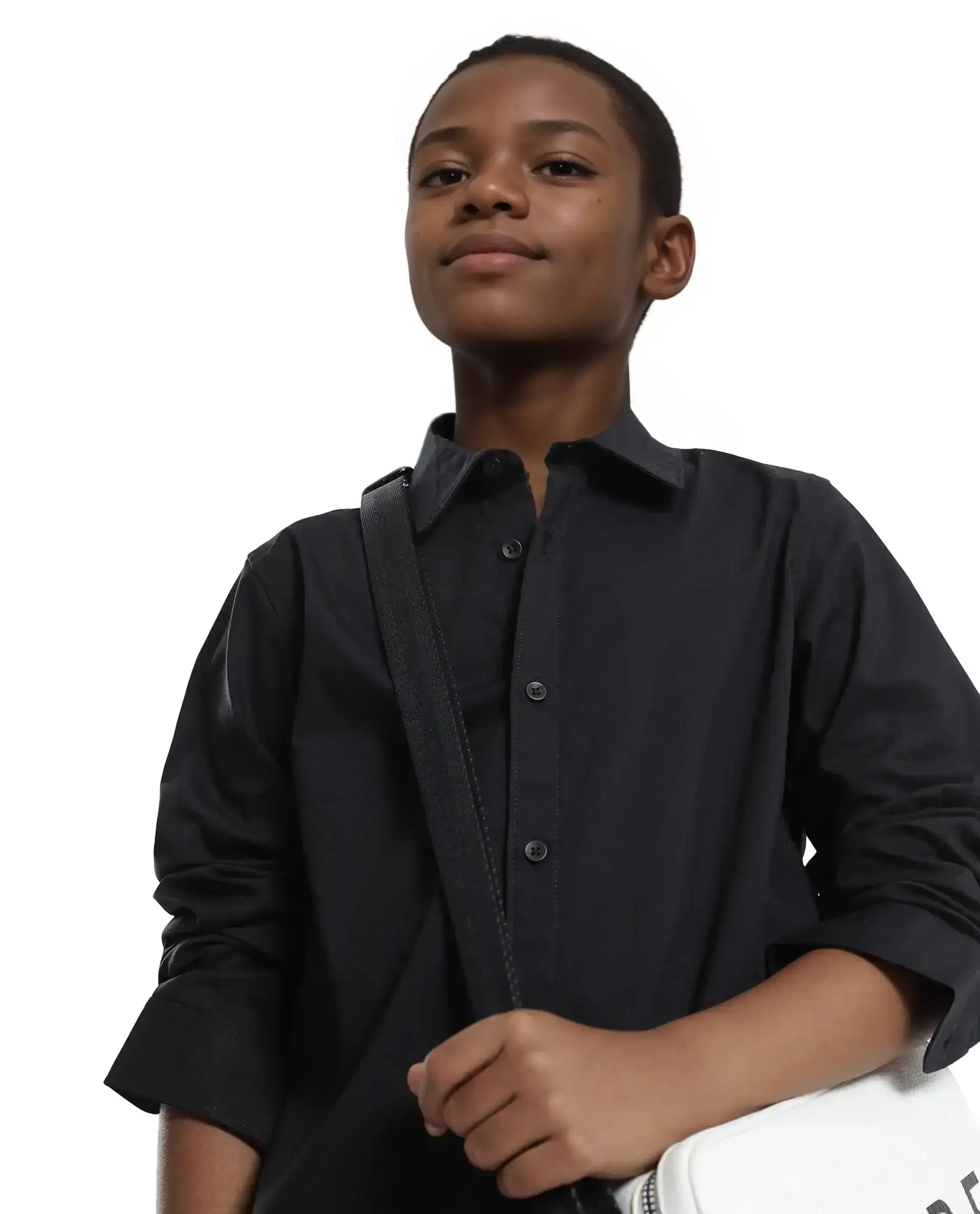Rare Ones Kids Beno Black Cotton Blend Full Sleeve Button Solid Regular Fit Shirt - Image 6