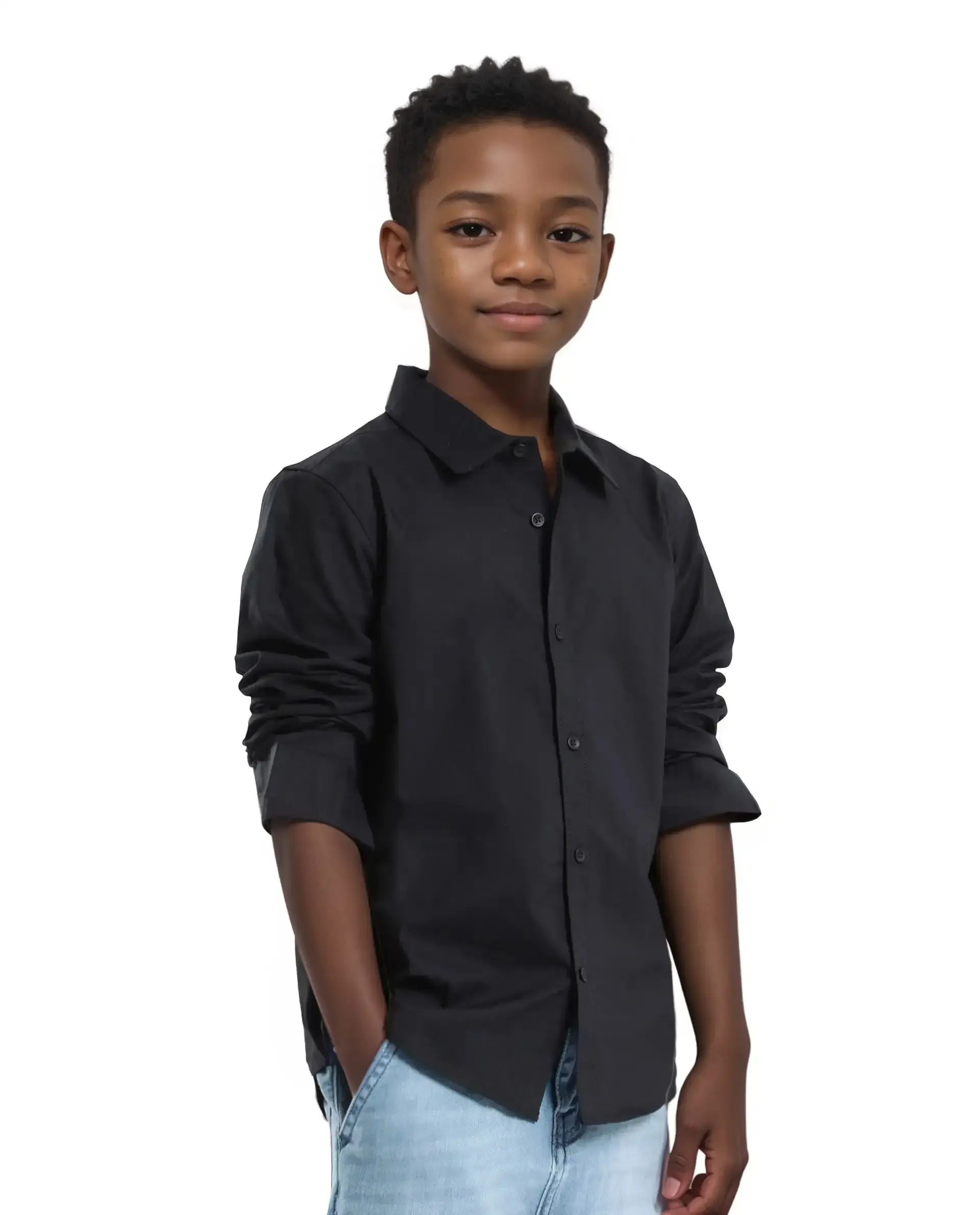 Rare Ones Kids Beno Black Cotton Blend Full Sleeve Button Solid Regular Fit Shirt - Image 7