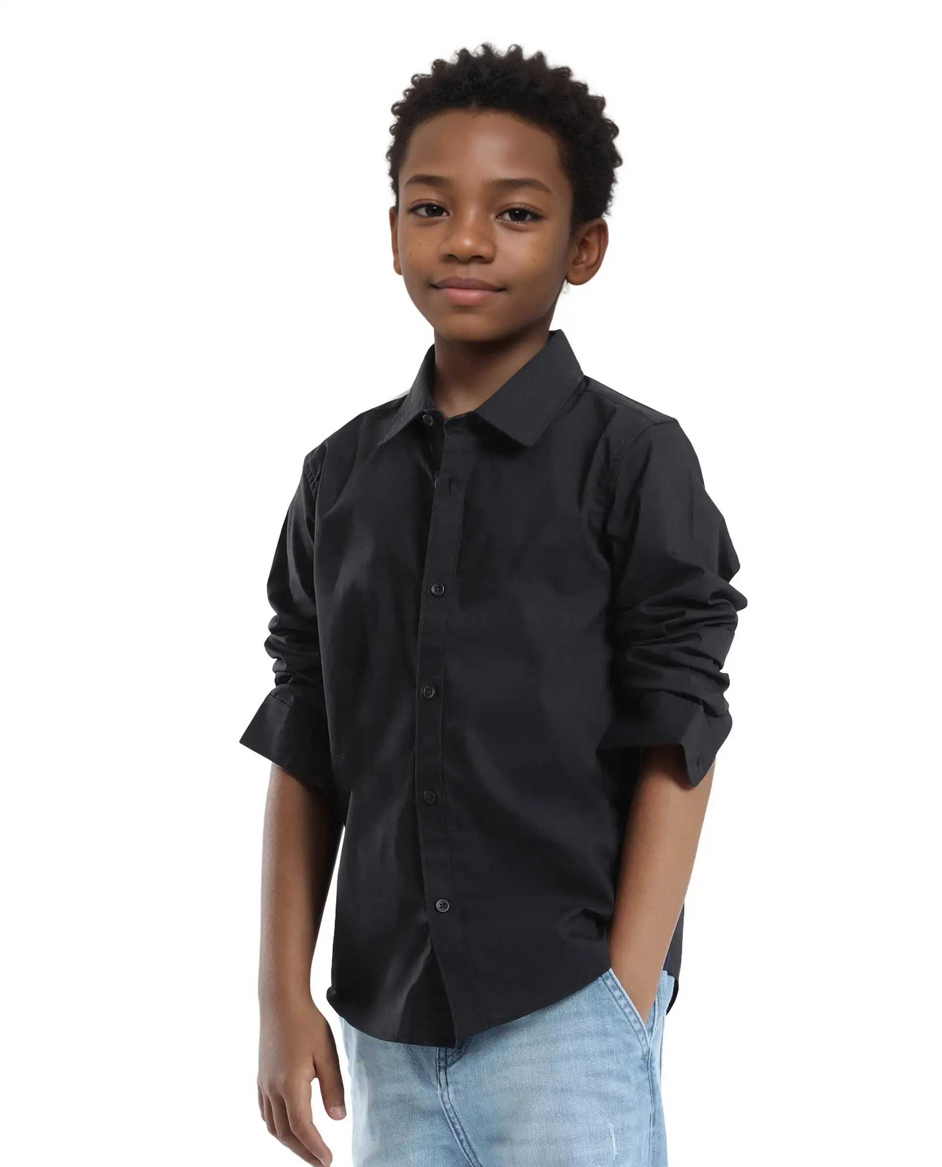 Rare Ones Kids Beno Black Cotton Blend Full Sleeve Button Solid Regular Fit Shirt - Image 8