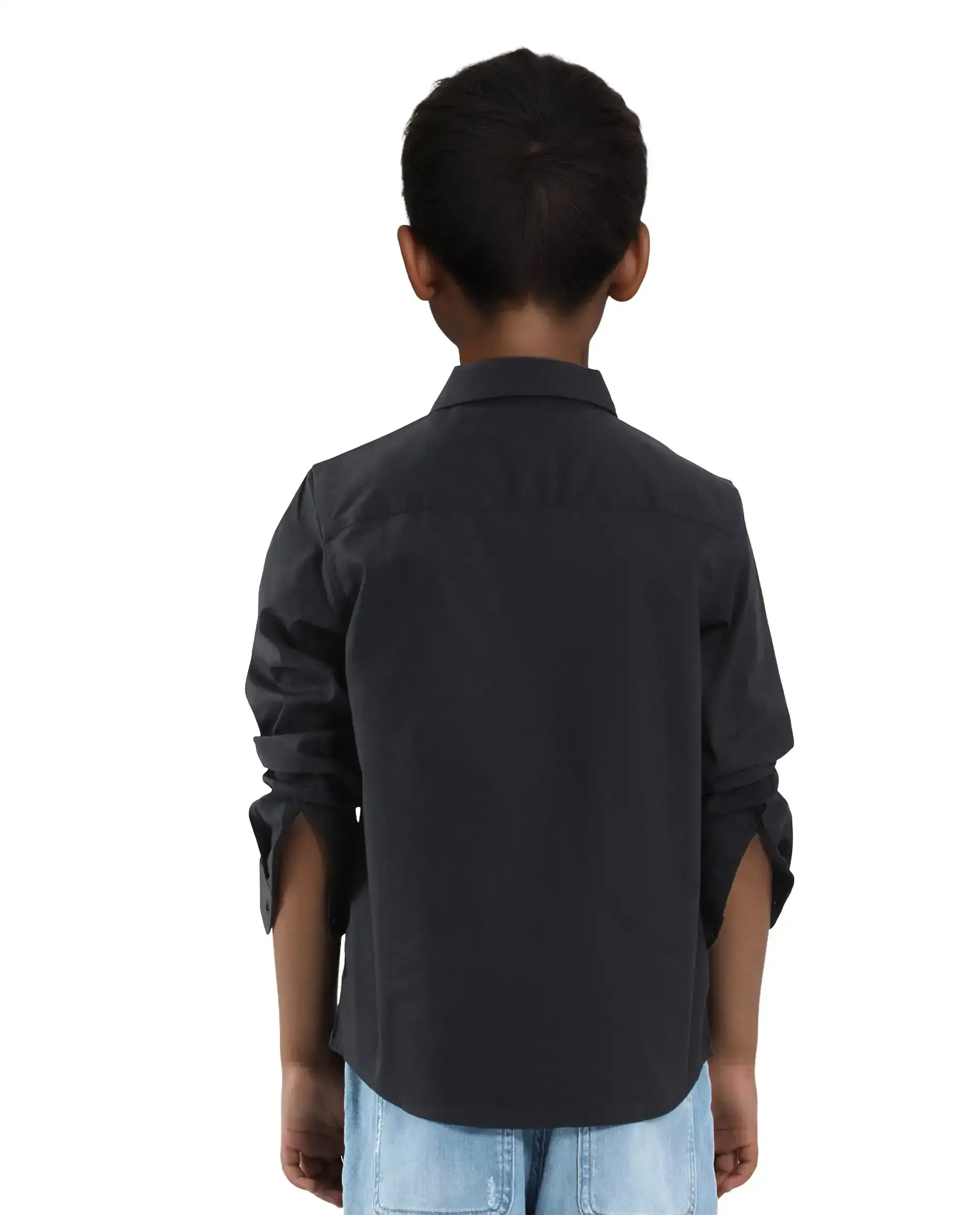 Rare Ones Kids Beno Black Cotton Blend Full Sleeve Button Solid Regular Fit Shirt - Image 9