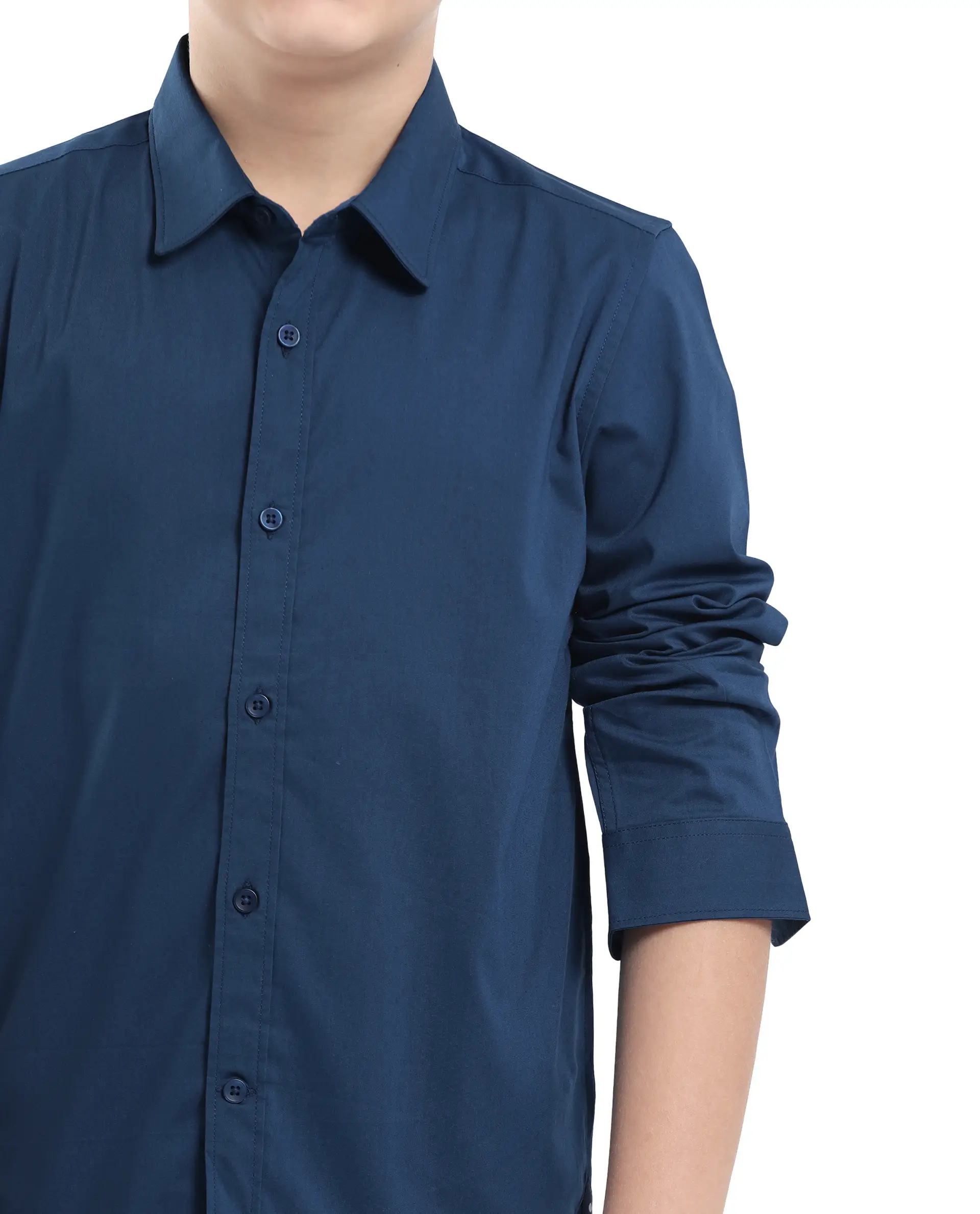 Rare Ones Kids Beno Blue Cotton Blend Full Sleeve Button Solid Regular Fit Shirt - Image 6