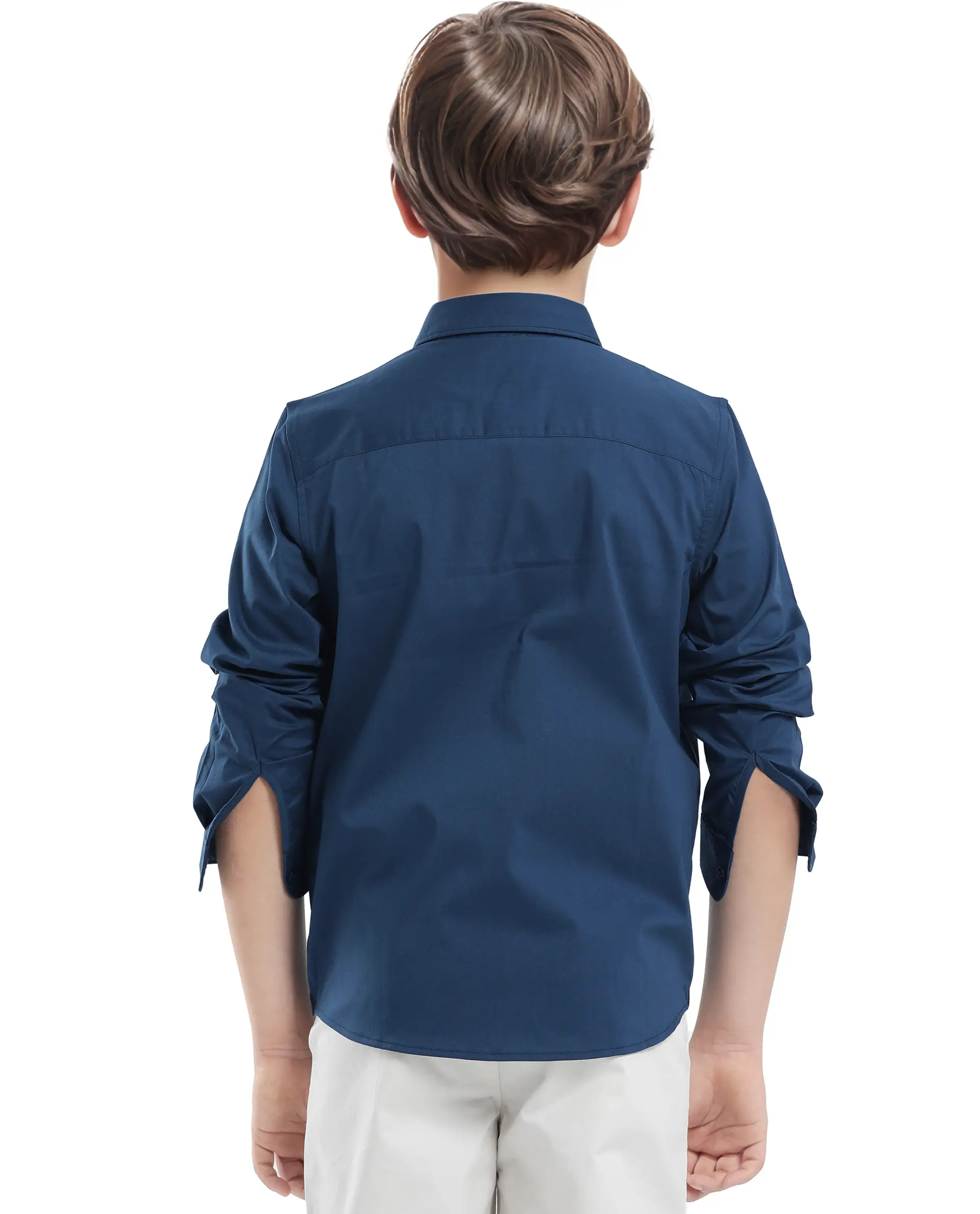 Rare Ones Kids Beno Blue Cotton Blend Full Sleeve Button Solid Regular Fit Shirt - Image 9